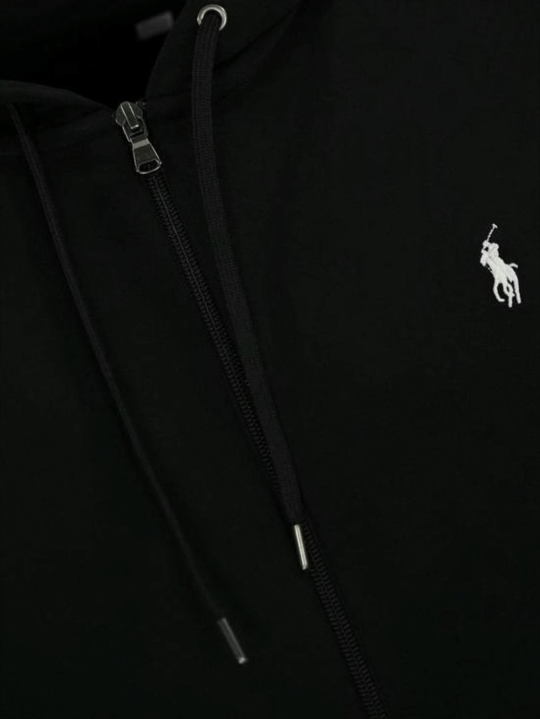 Black Zip-Up Hoodie With Drawstring Hood