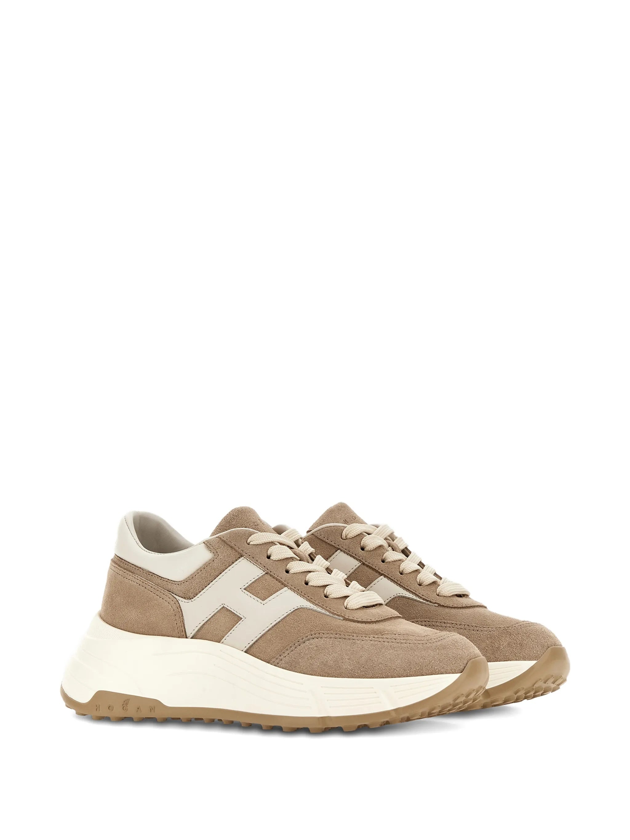 Beige Chunky Suede Cream Leather Sneakers