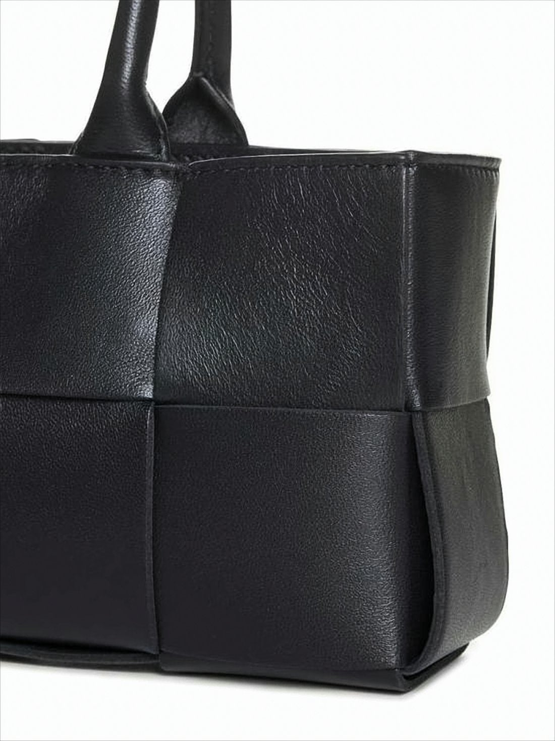 Rectangular Woven Black Lambskin Tote Bag