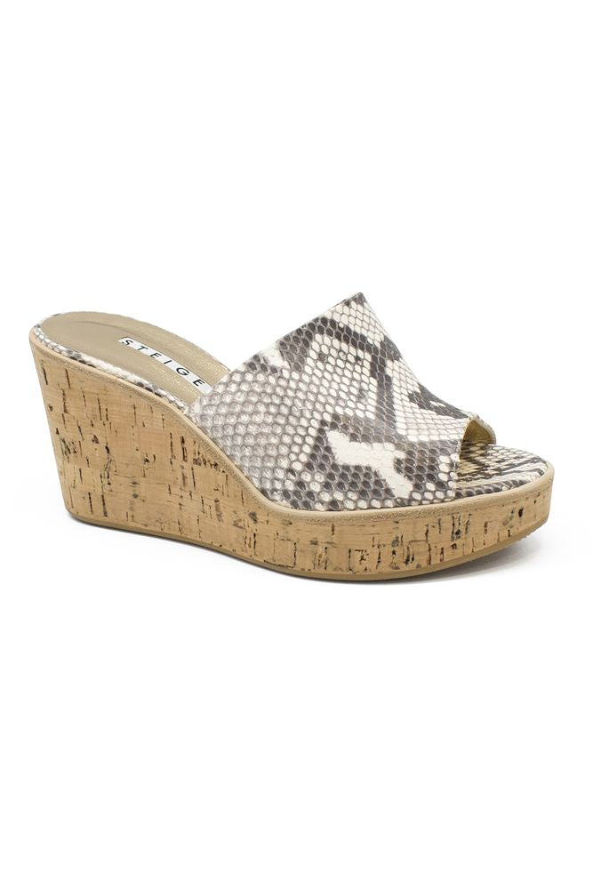 Python-Patterned Platform Mules With Cork Wedge Sole