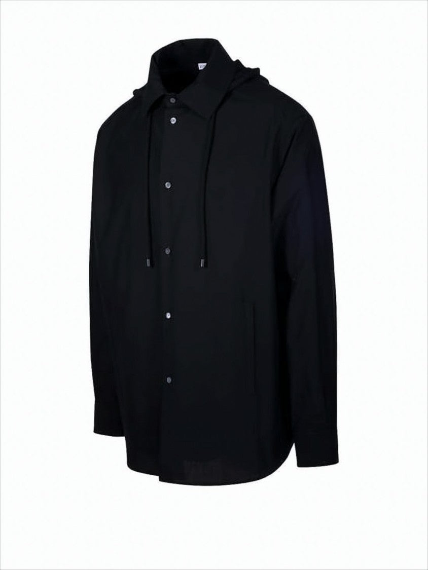 Relaxed-Fit Black Cotton Jacket with Hood
