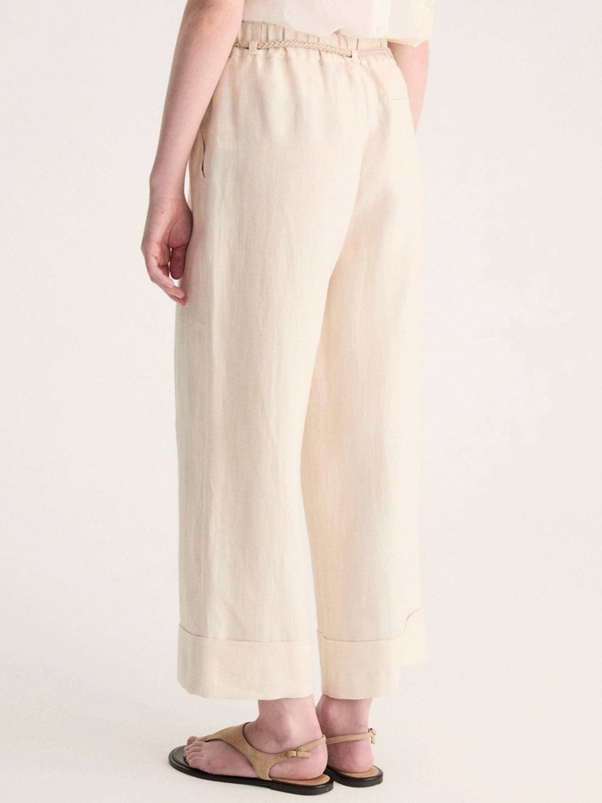 Wide-Leg Cropped Rope Belt Pants
