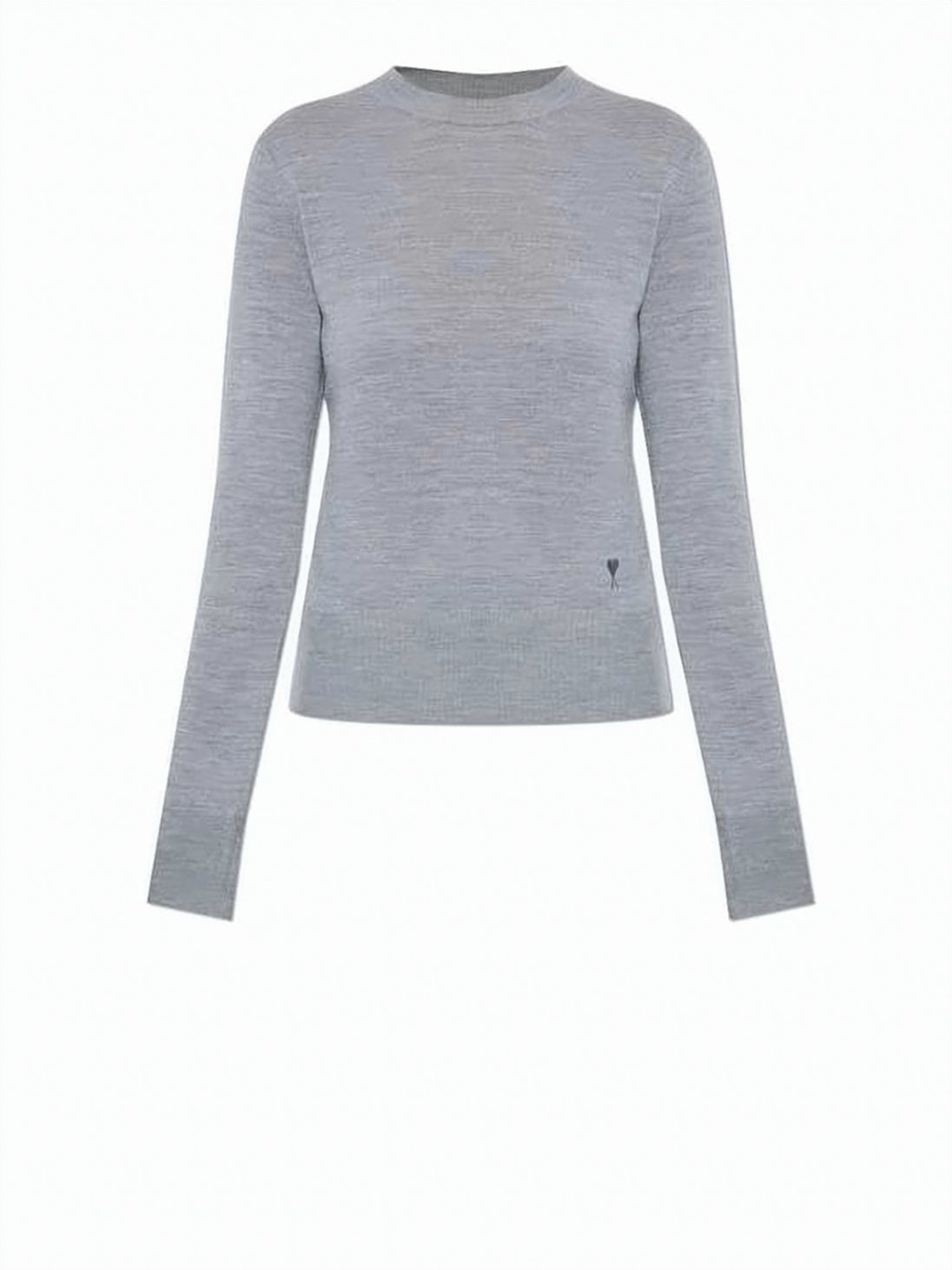 Fitted Grey Knit Sweater With Subtle Embroidery