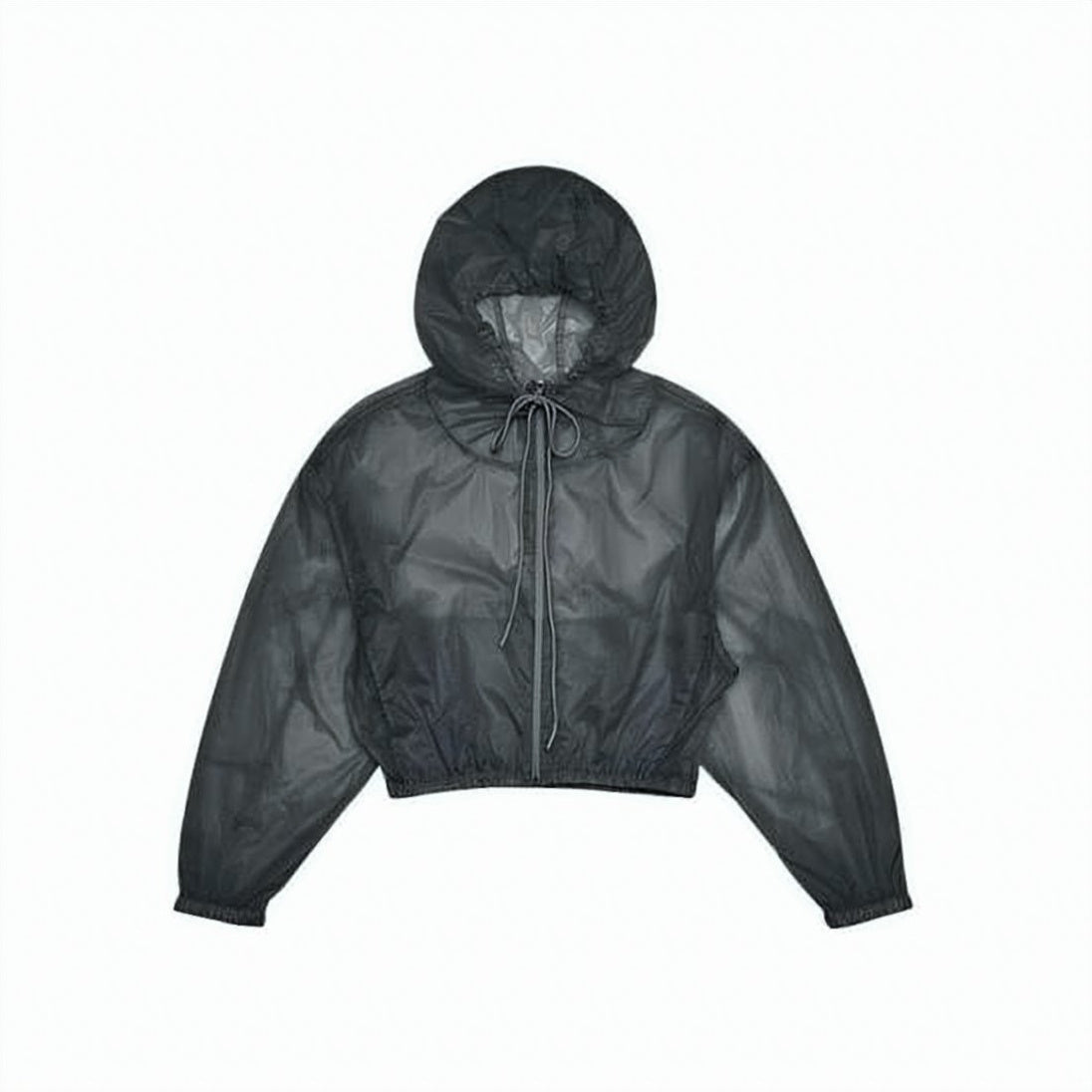 Cropped Sheer Nylon Jacket with Hood and Elastic Details