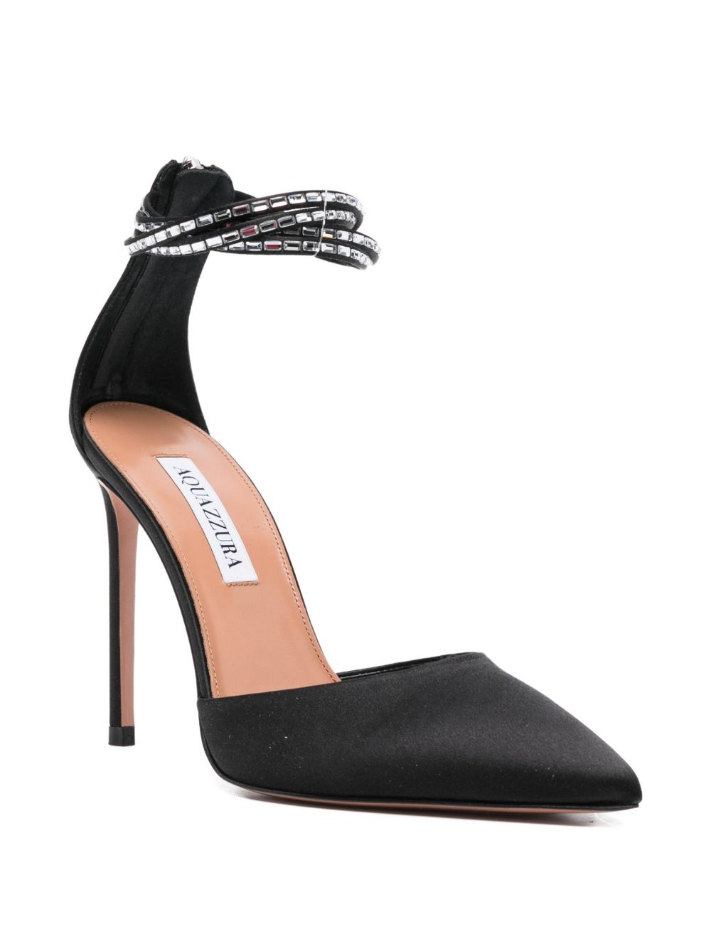 Pointed Toe Black Satin Ankle Strap Pumps