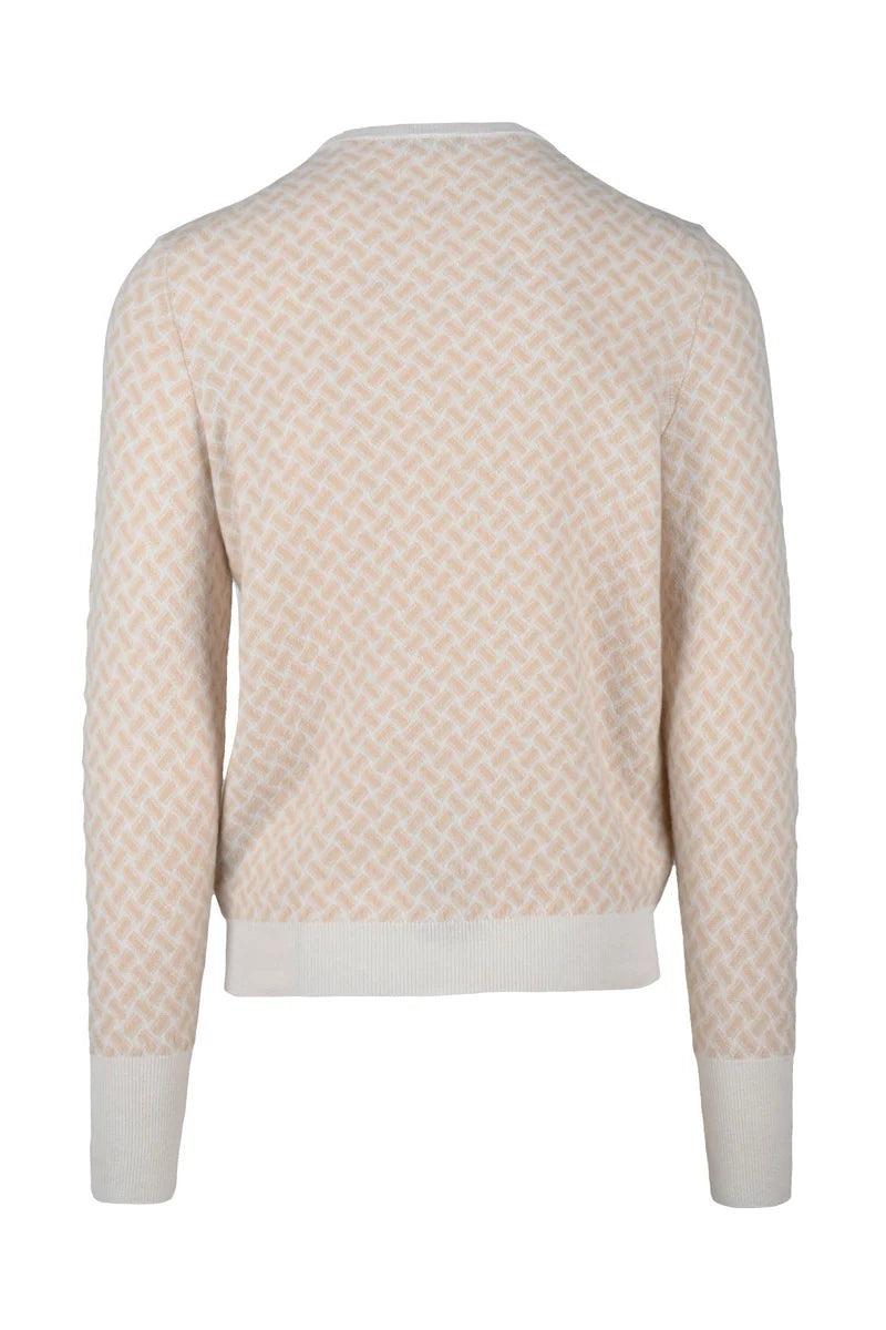 Cashmere Crew Neck Pullover - White/Beige