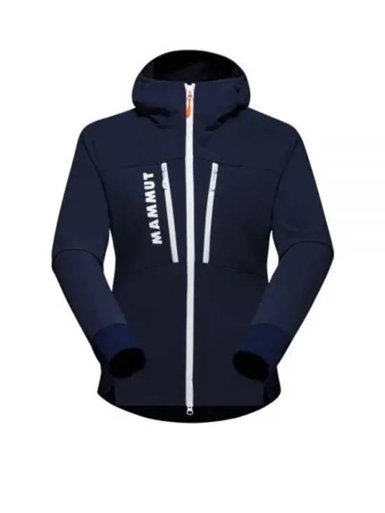 Fitted Blue Jacket with Contrasting Zipper and Hood