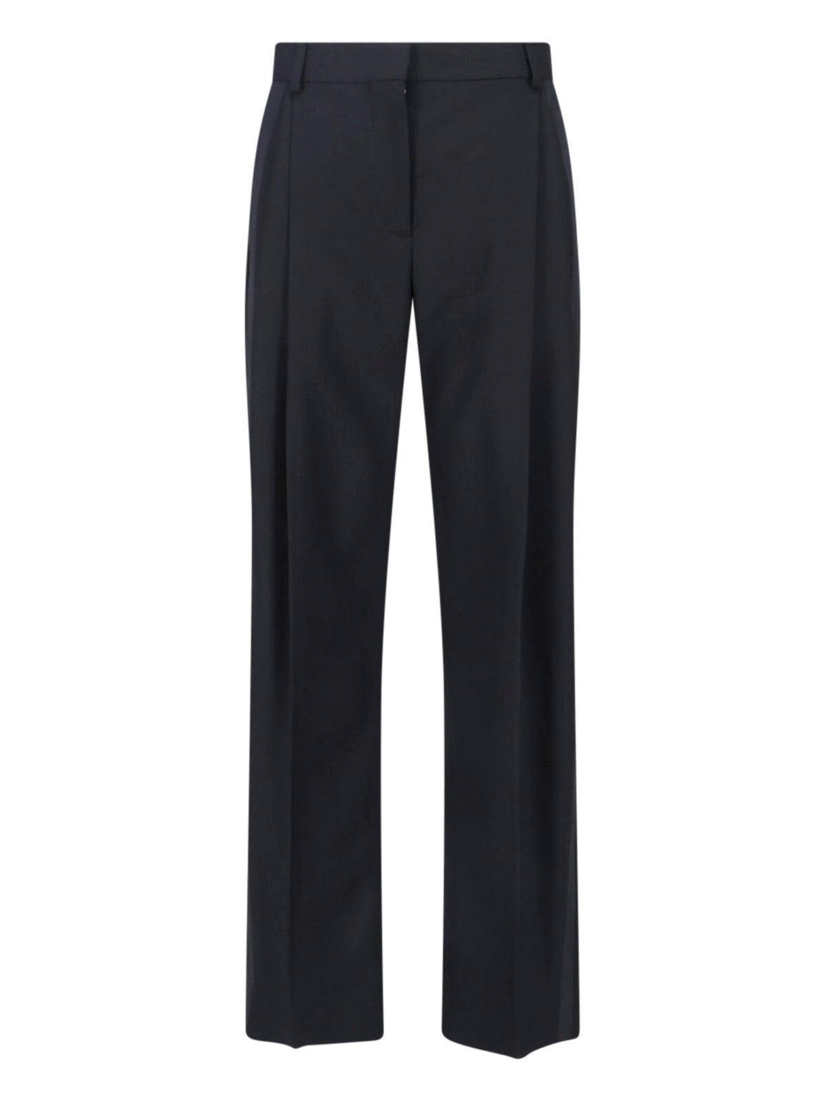 Black Tailored Wool Satin Stripe Trousers