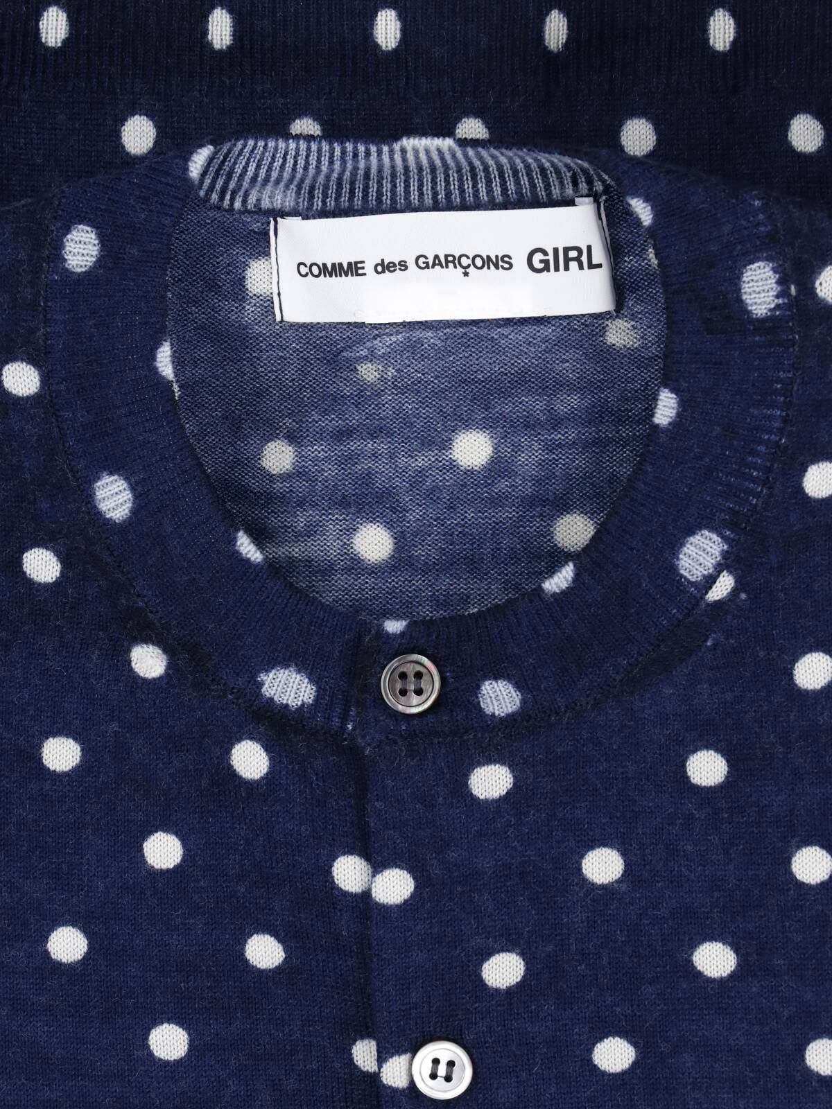 Navy Polka Dot Button-Down Cropped Sweater