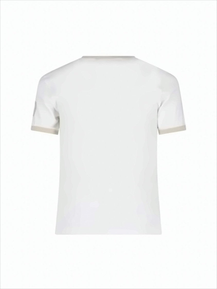 Cropped White T-Shirt With Beige Logo And Trim