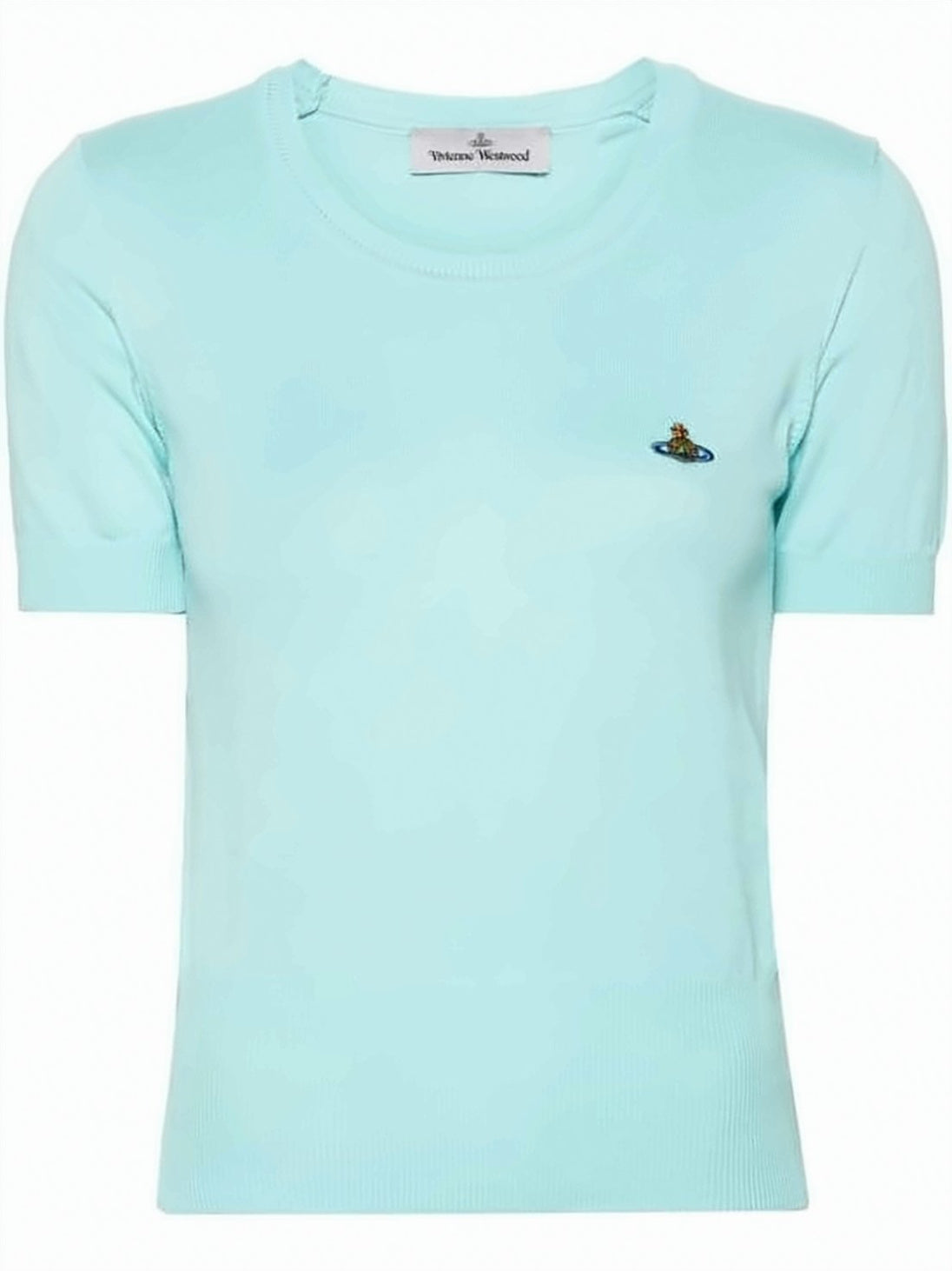Fitted Blue Cotton Sweater with Embroidered Emblem