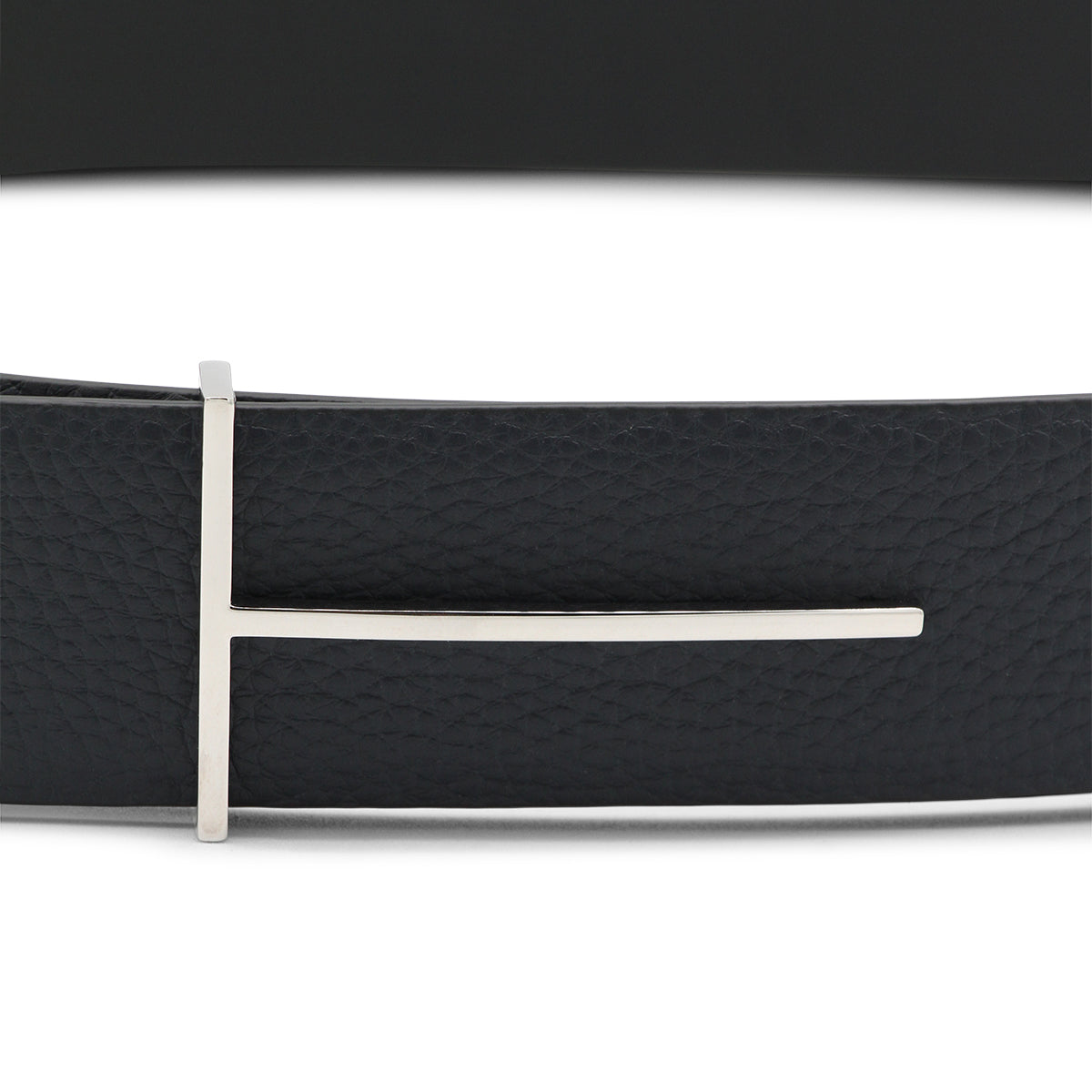 Textured Black Strap Belt with Silver-tone Buckle