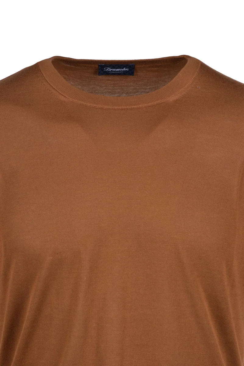 Cotton Crew Neck Top - Brown
