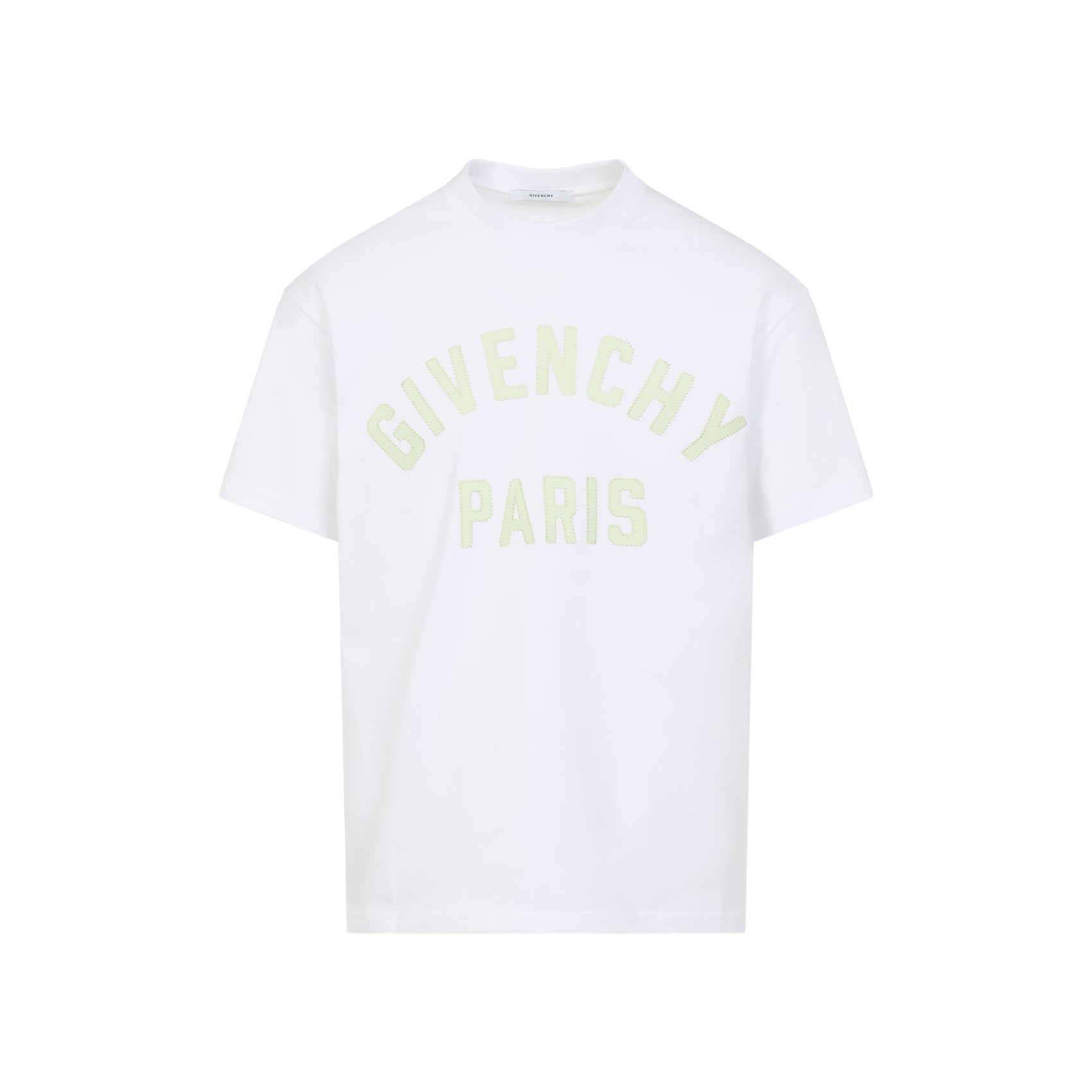 White Cotton T-Shirt With Tonal Green Lettering