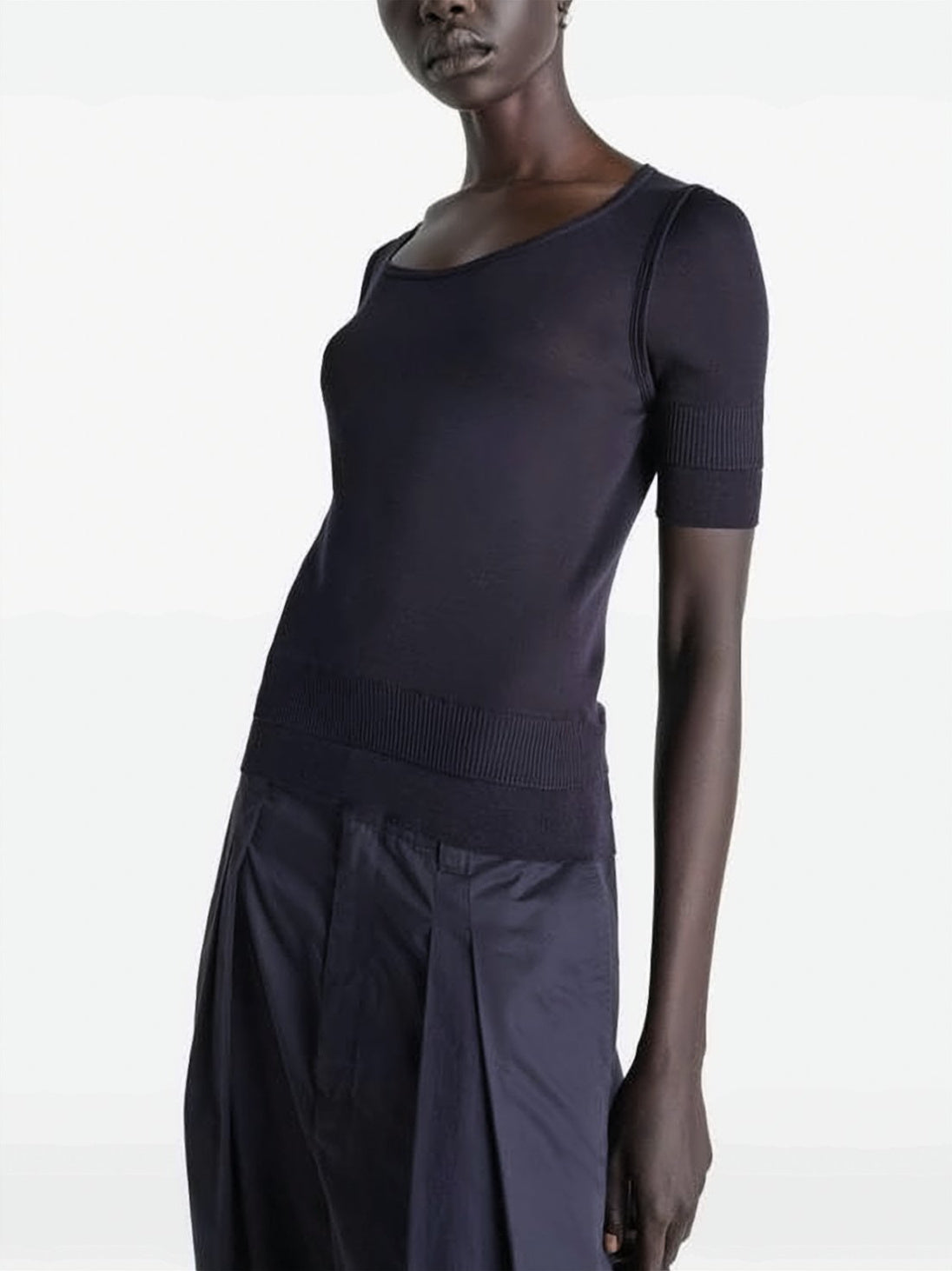 Fitted Short-Sleeve Top with Scoop Neckline