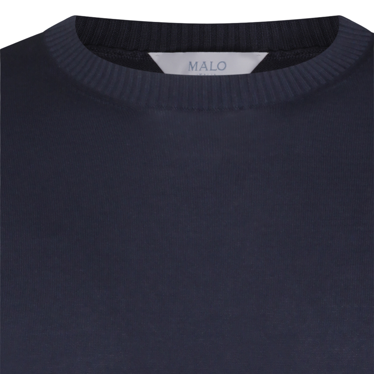 Ribbed-Neckline Blue Knit Sweater