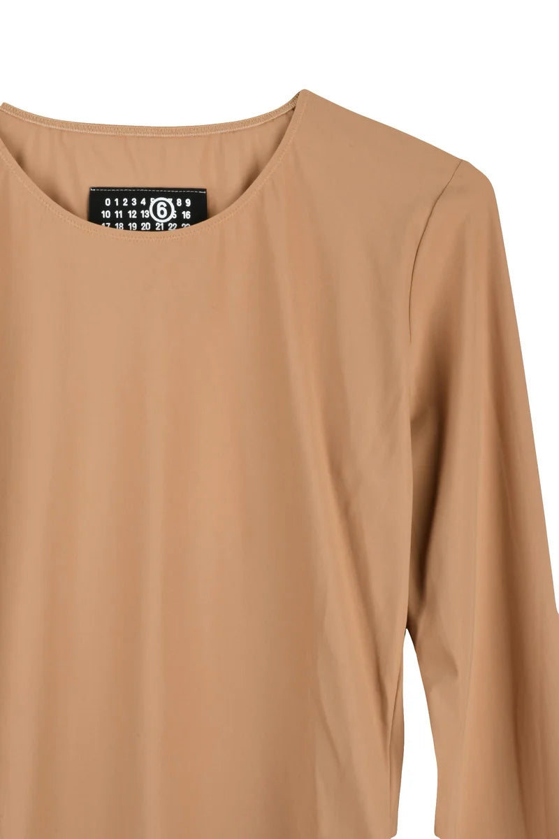 Seamless Long-Sleeved Bodysuit with Round Neckline