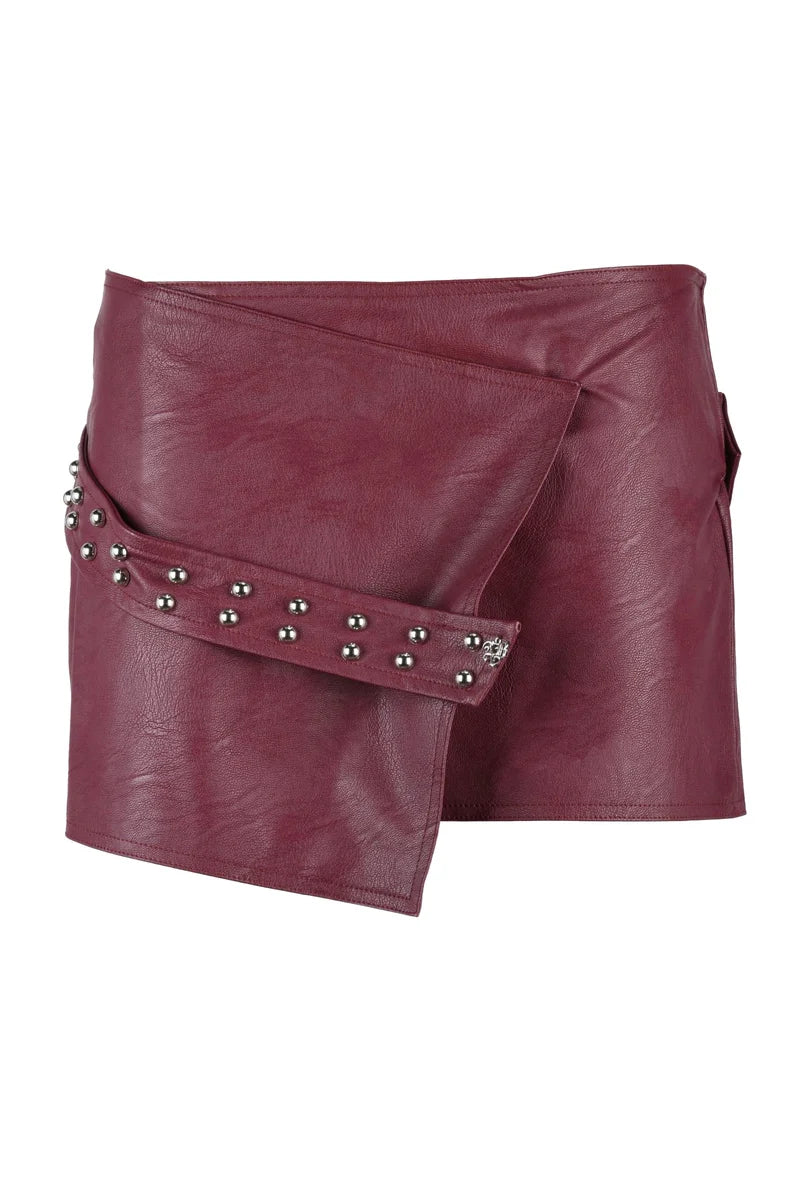 Faux Leather Mini Skirt - Red