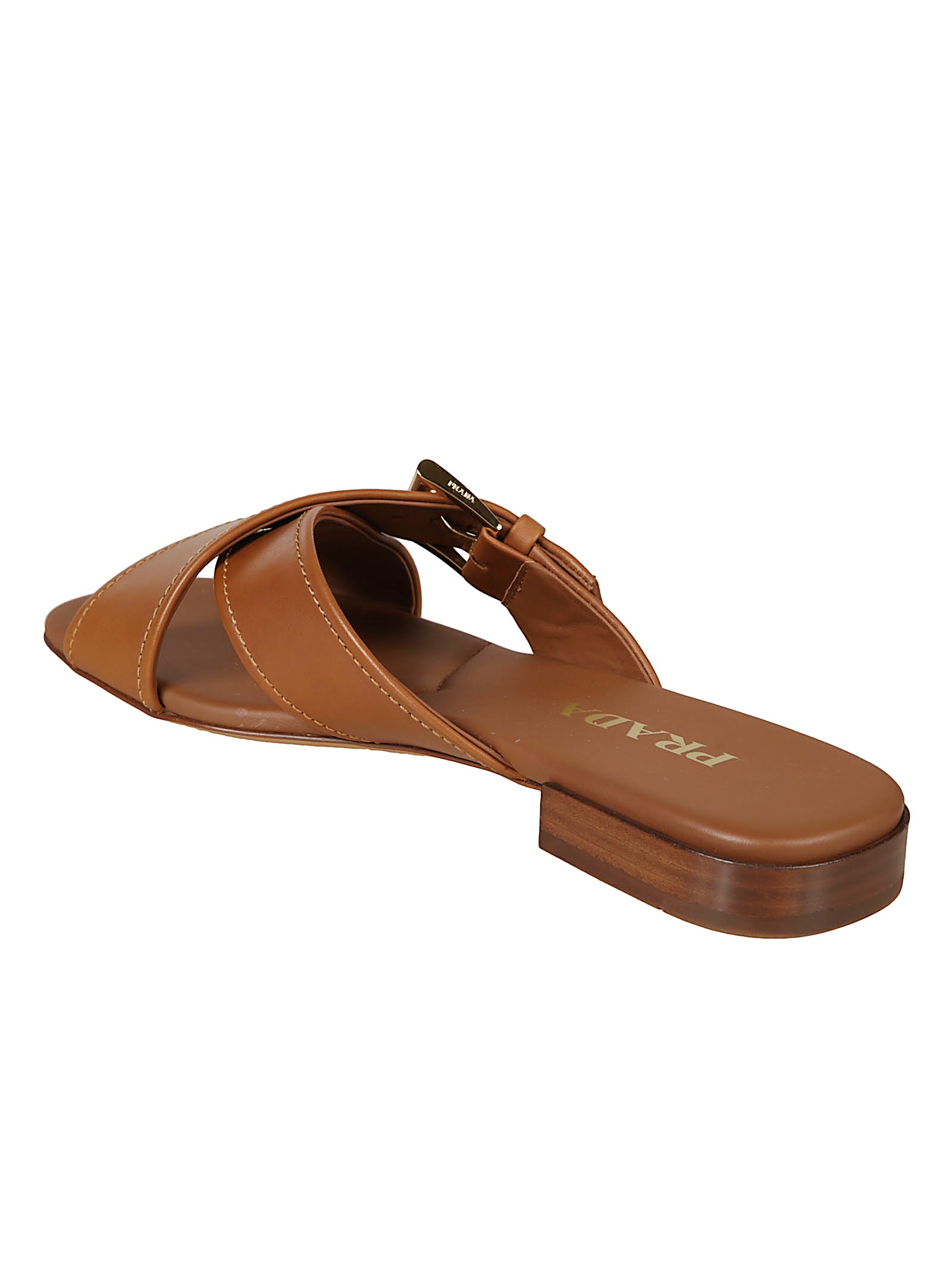Crisscross Leather Slide Sandal With Adjustable Buckle