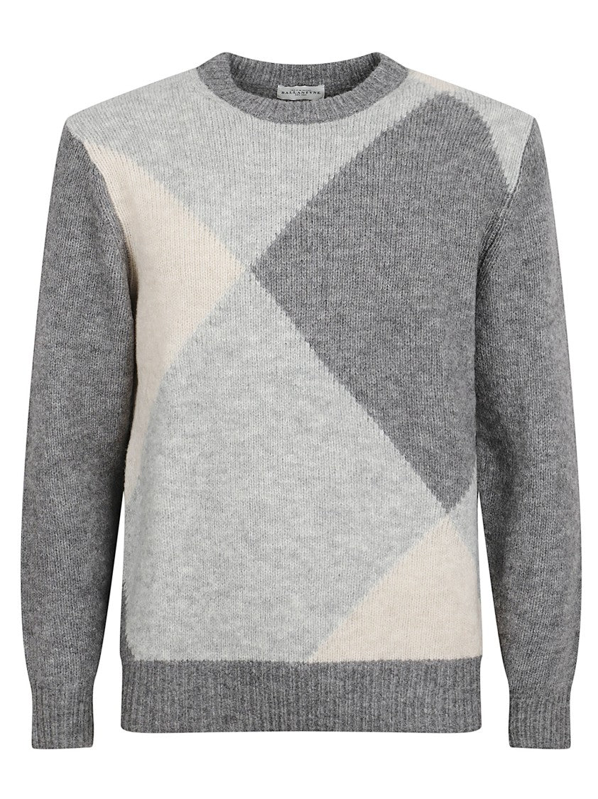 Geometric Pattern Knit Sweater With Classic Crew Neckline
