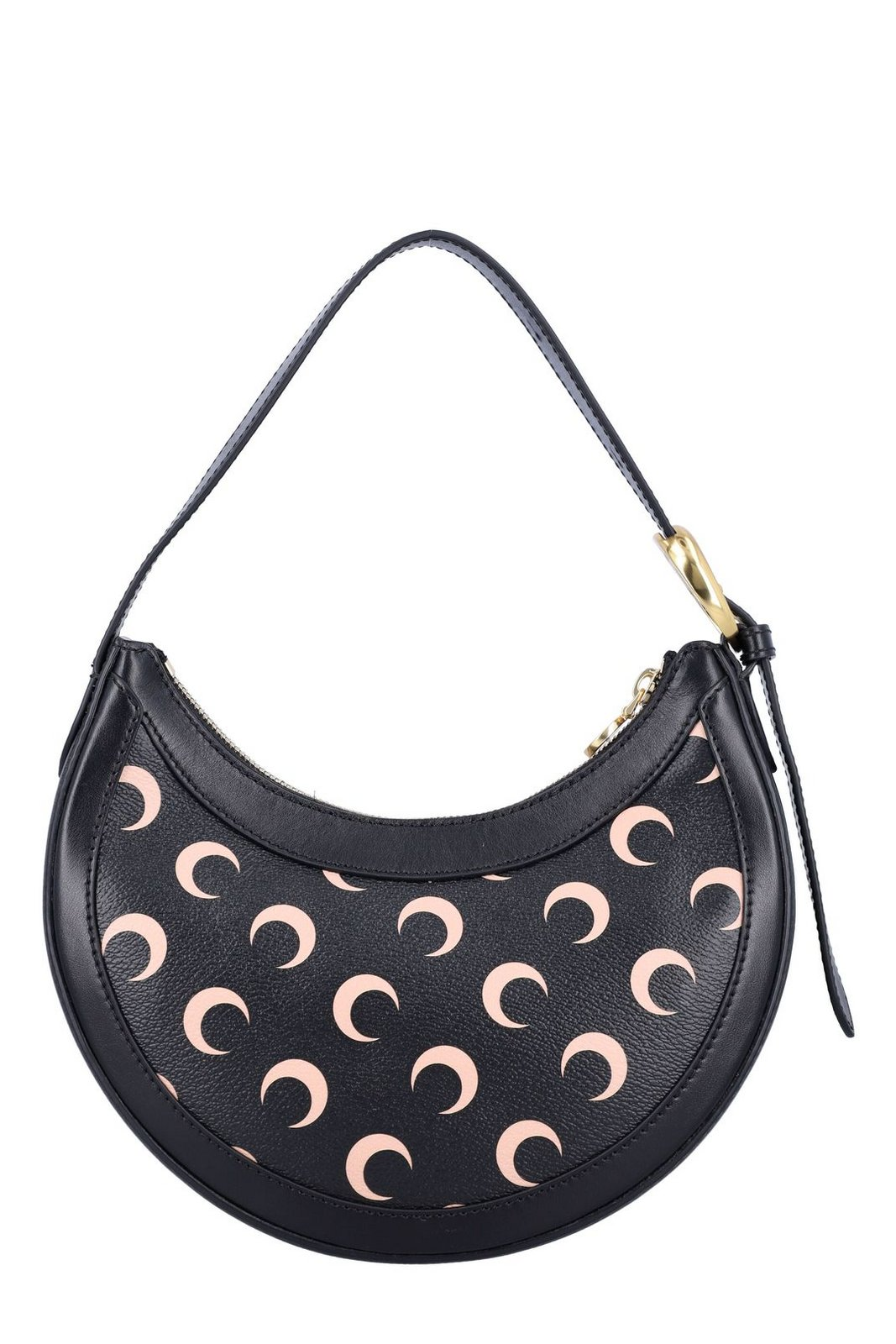 Crescent-Shaped Black Leather Shoulder Bag