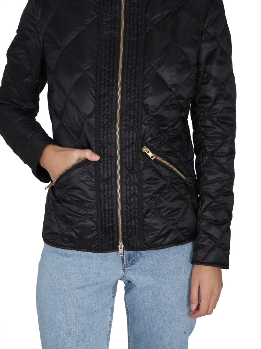 Quilted Black Down Jacket With High Collar