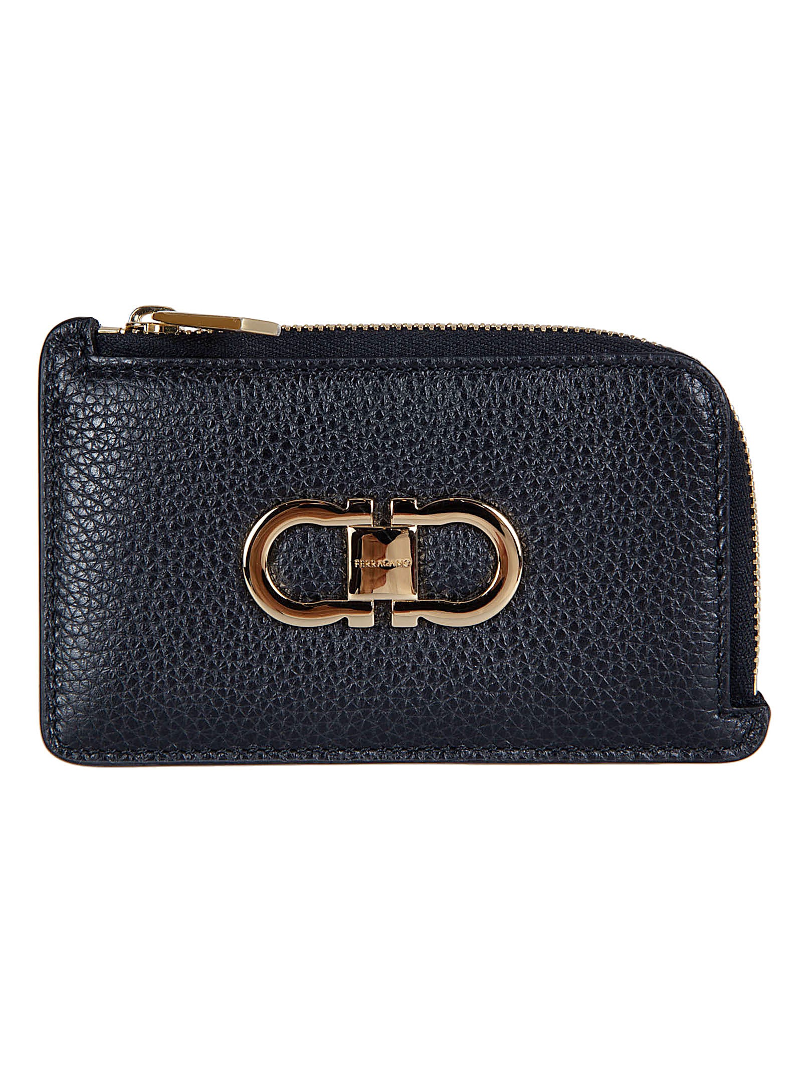 Compact Textured Calf Leather Wallet with Gold Clasp