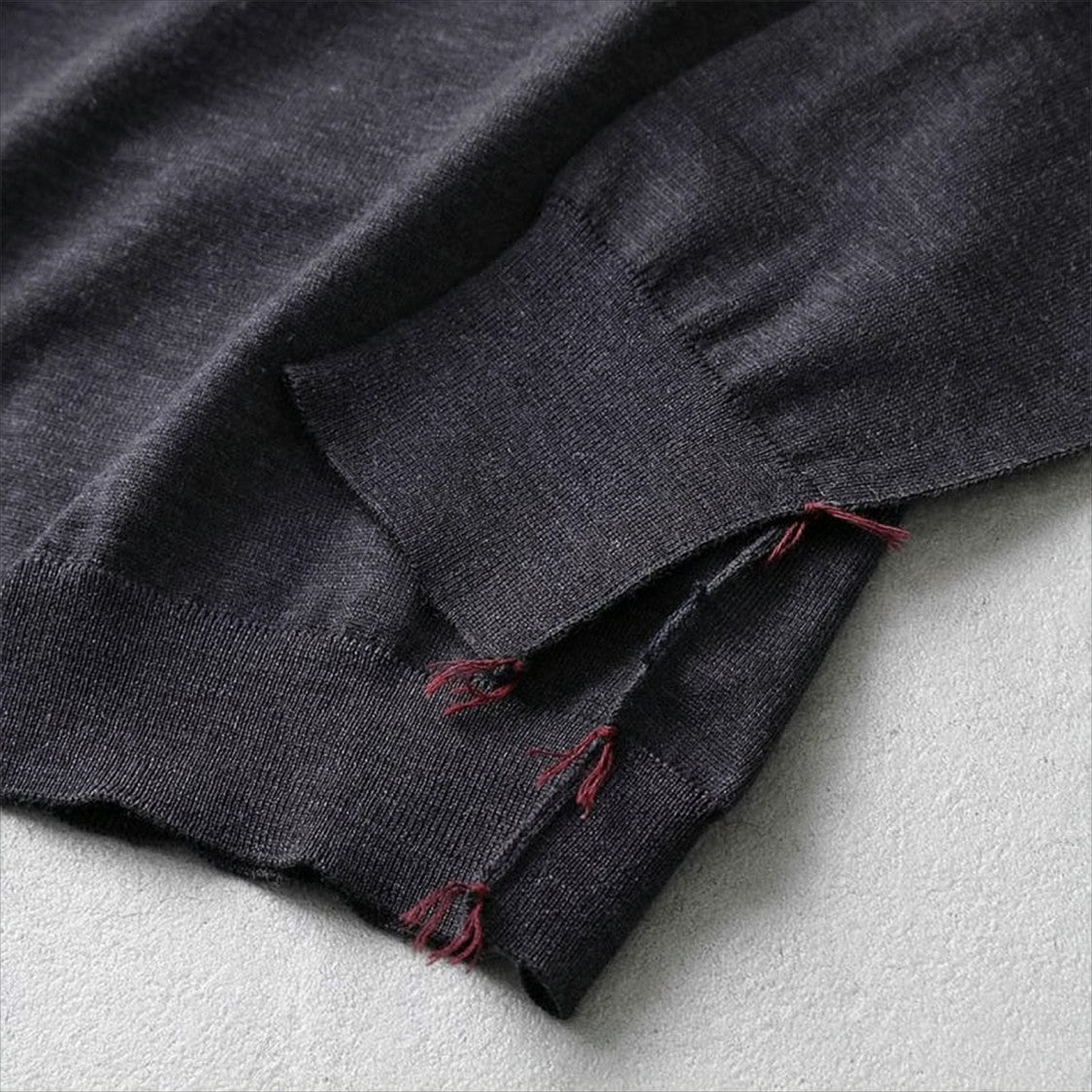 High-Neck Wool Knit Sweater With Four-Line Stitch Detail