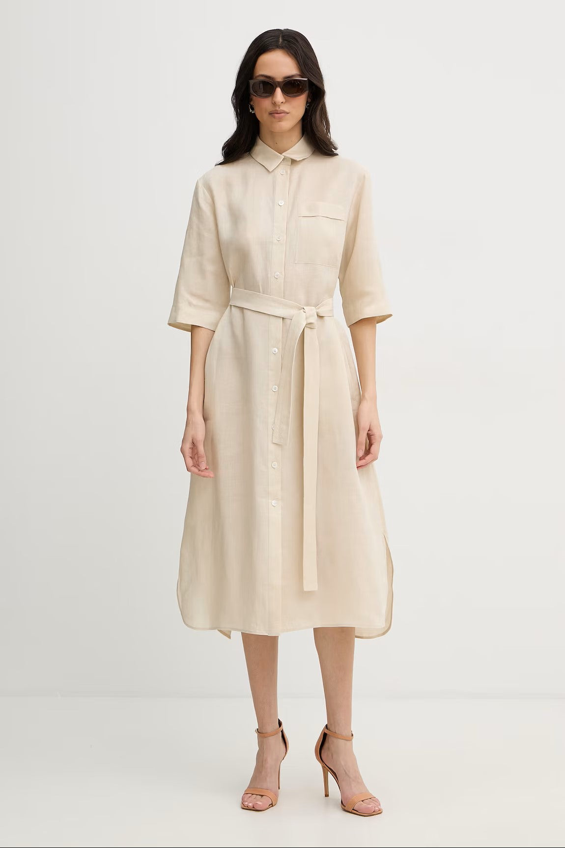 Midi-Length Shirt Dress with Classic Collar