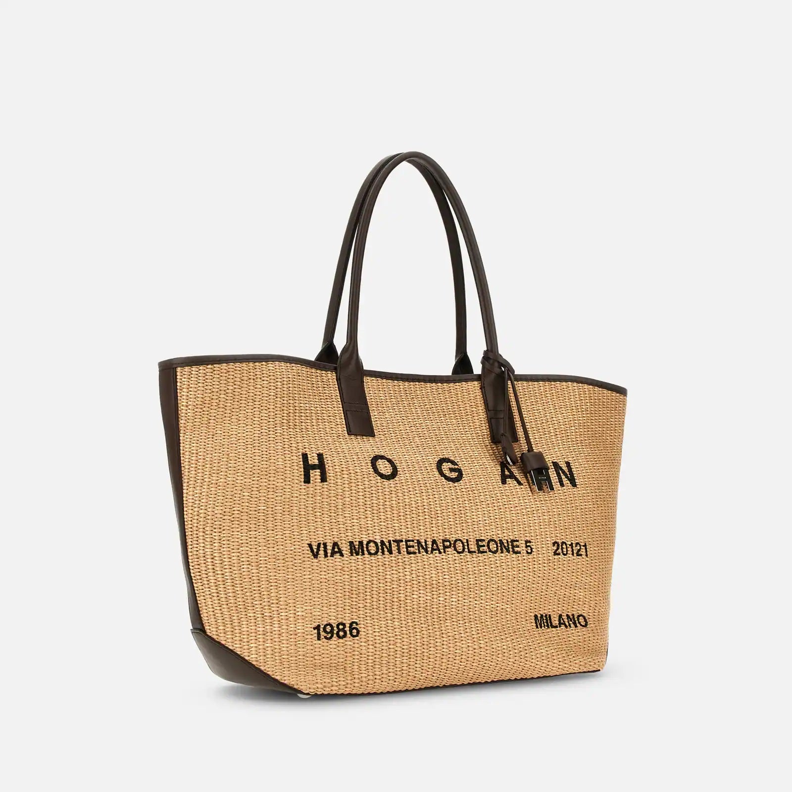 Beige Address Shopping Media Raffia Shopping Bag