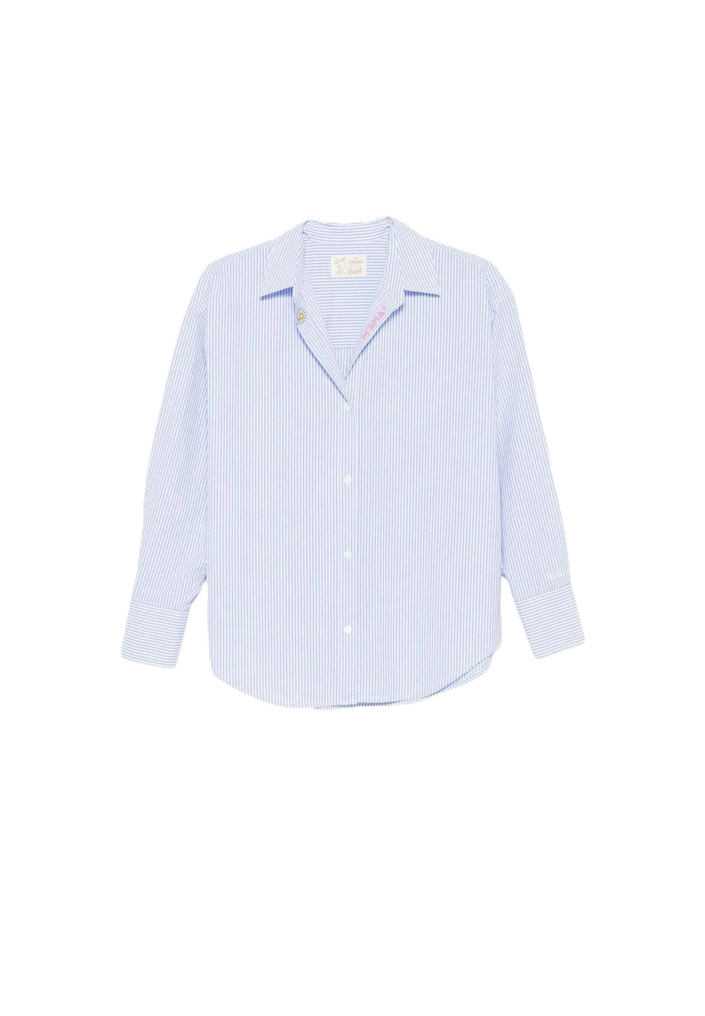 Light Blue and White Striped Button-Up Shirt