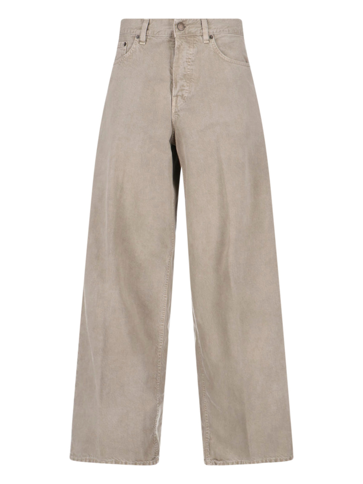 Wide-Leg Beige Denim And Linen Jeans With Five-Pocket Design