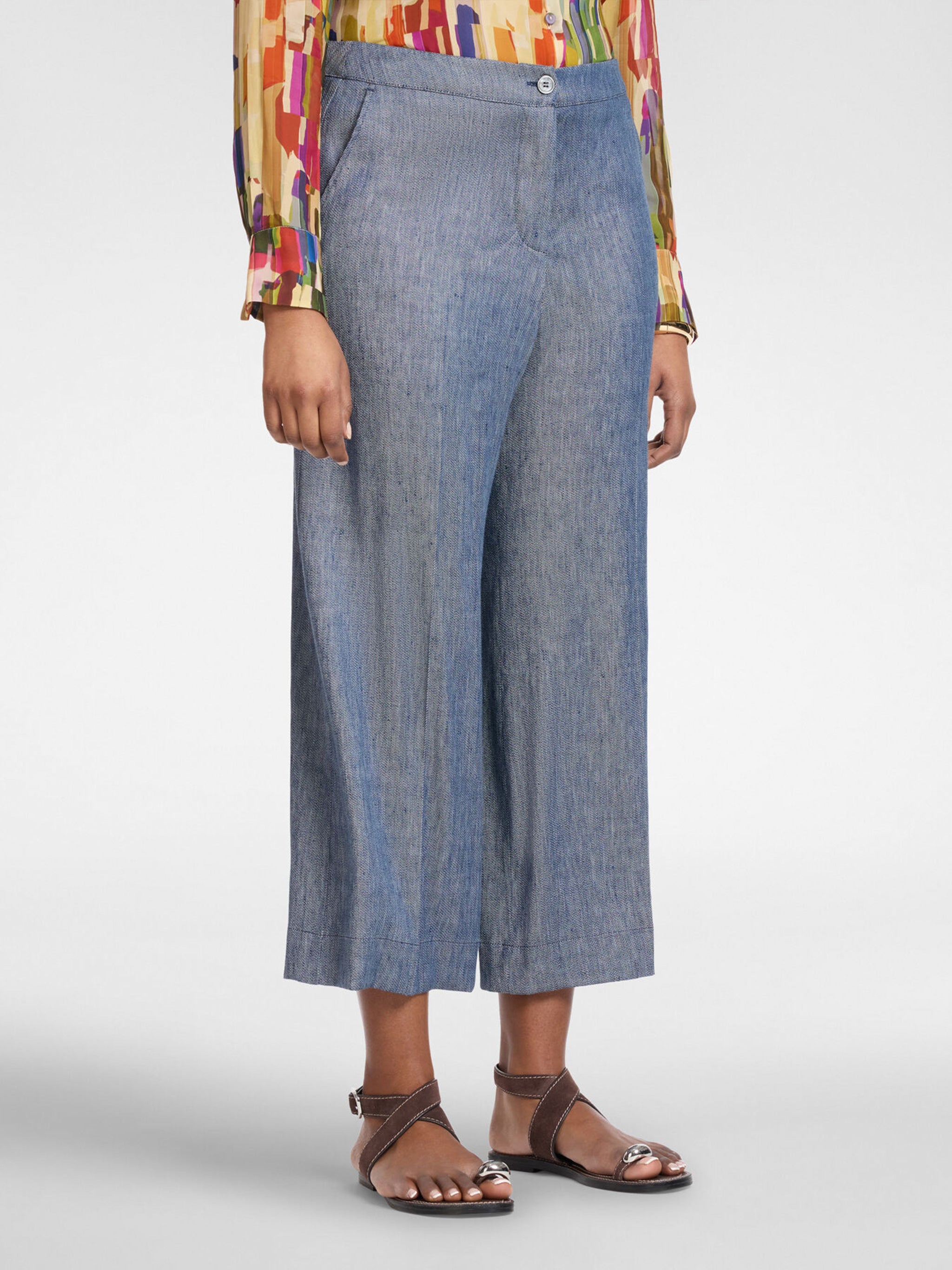 Mariniere Wide-Leg Cropped Blue Pants