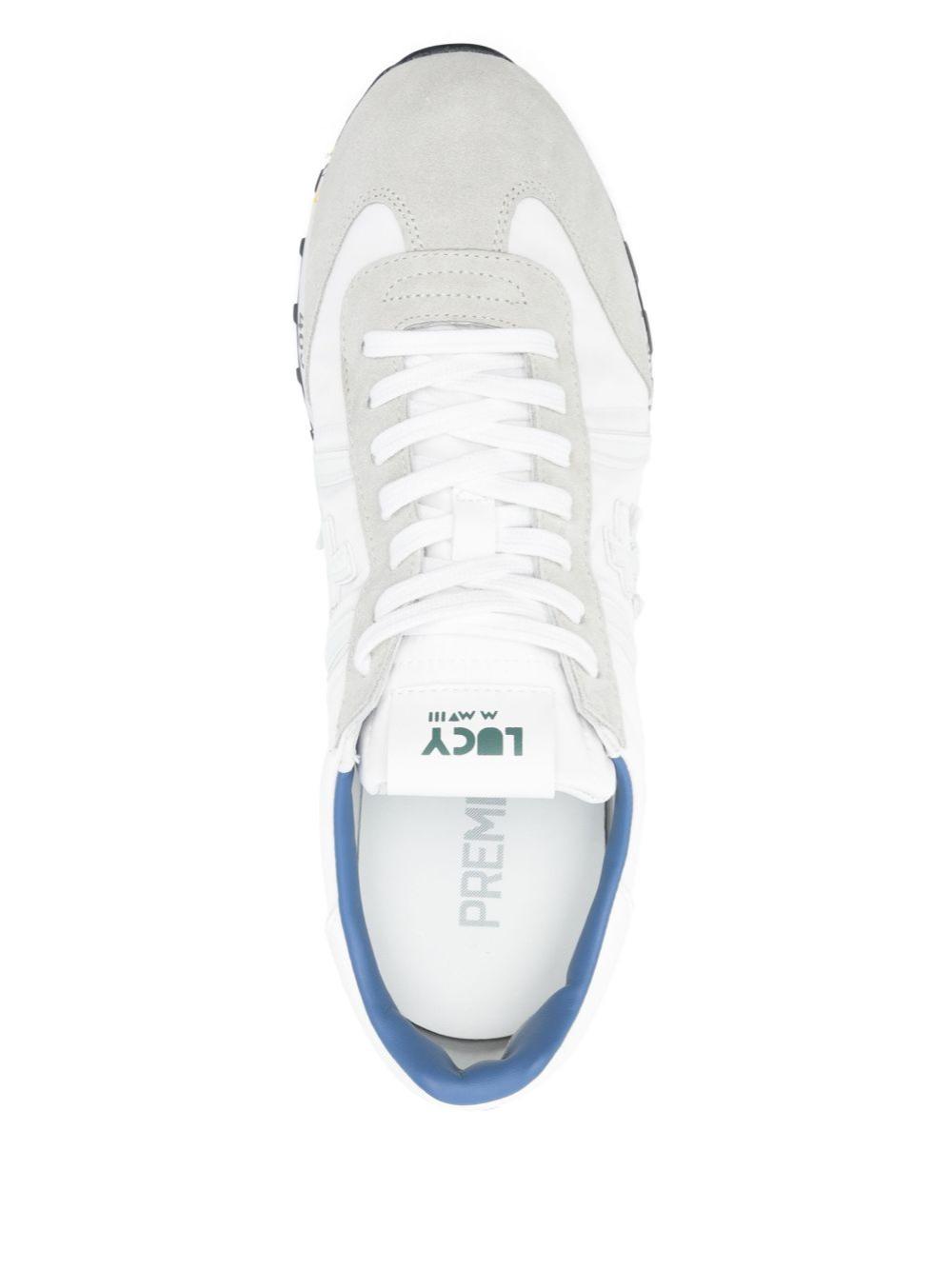 White Nylon Suede Lace-Up Sneakers