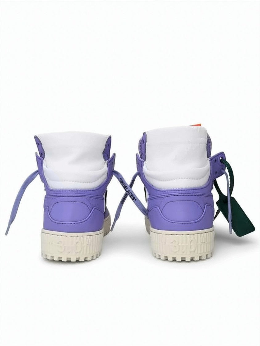 High-Top Off-White Sneakers with Bold Motifs and Unique Accents