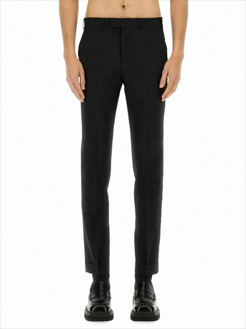 Tailored Black Straight Pants with Cuffed Hem