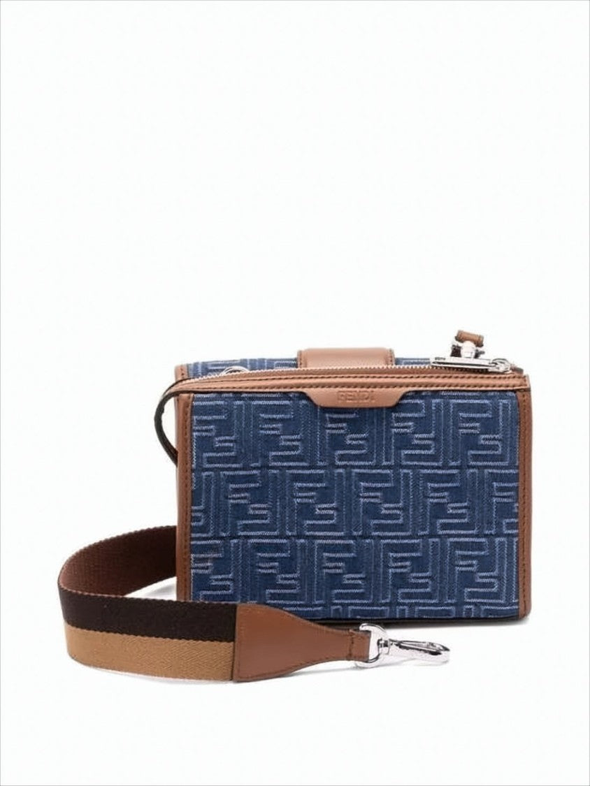 Structured Blue Calf Leather Crossbody Bag
