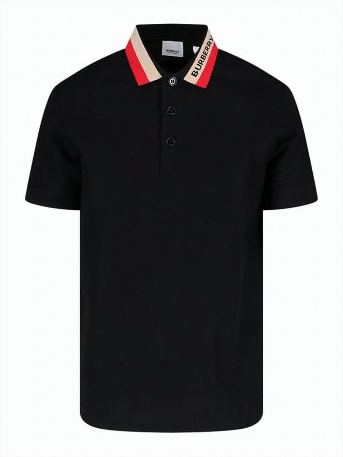 Short-Sleeved Black Polo Shirt With Striped Collar And Logo