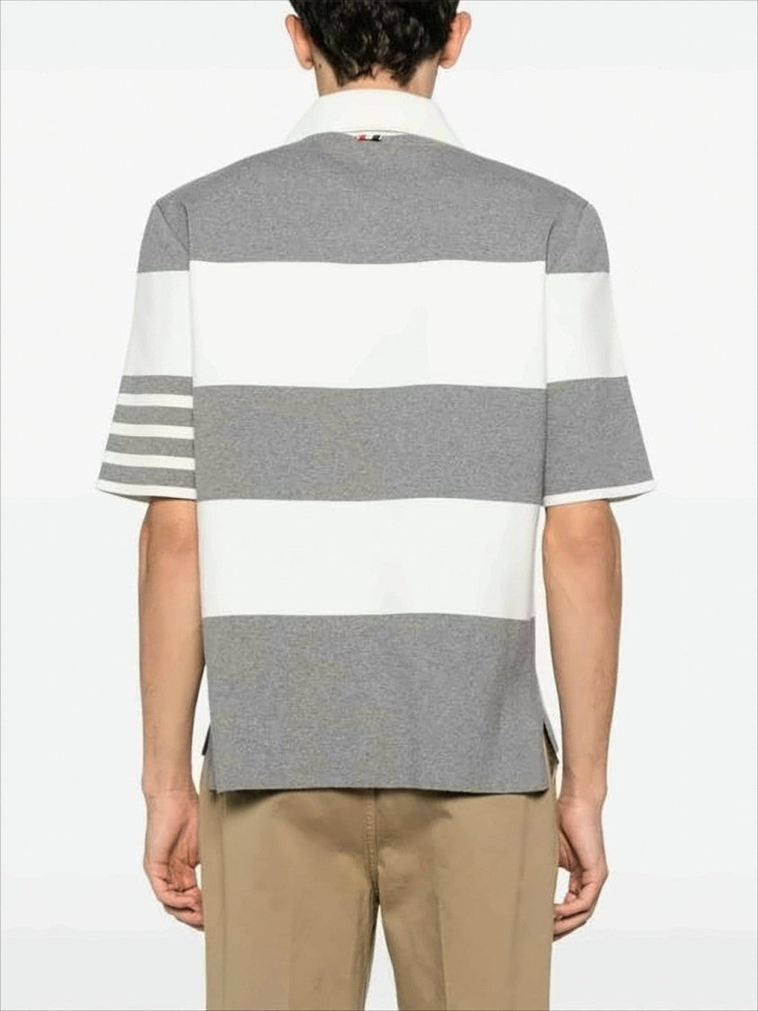 Short-Sleeved Polo Shirt with Horizontal Stripes and Classic Collar