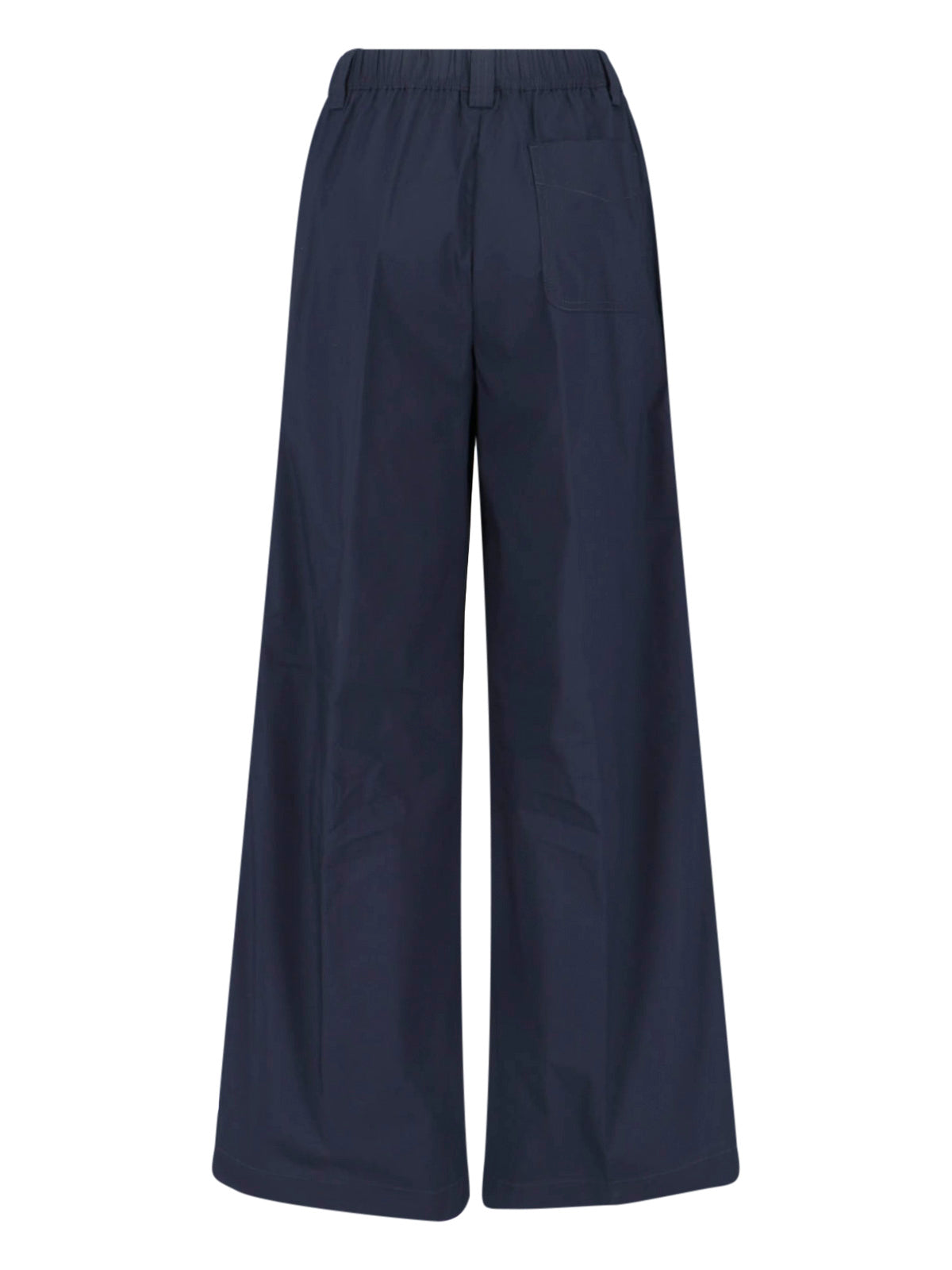 Wide Cotton Blend Trousers – Blue