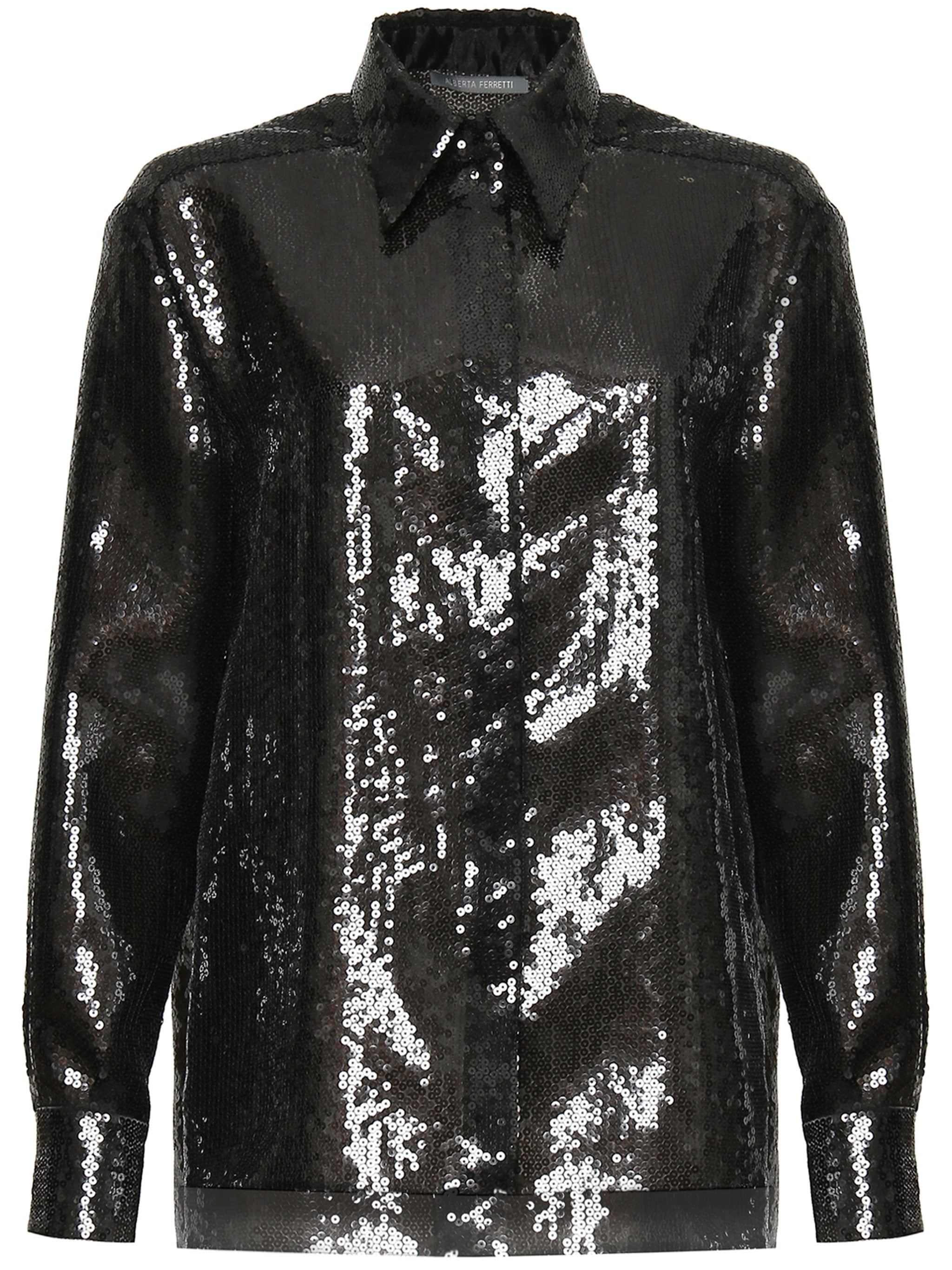 Black Sequin-Embellished Polyester Shirt