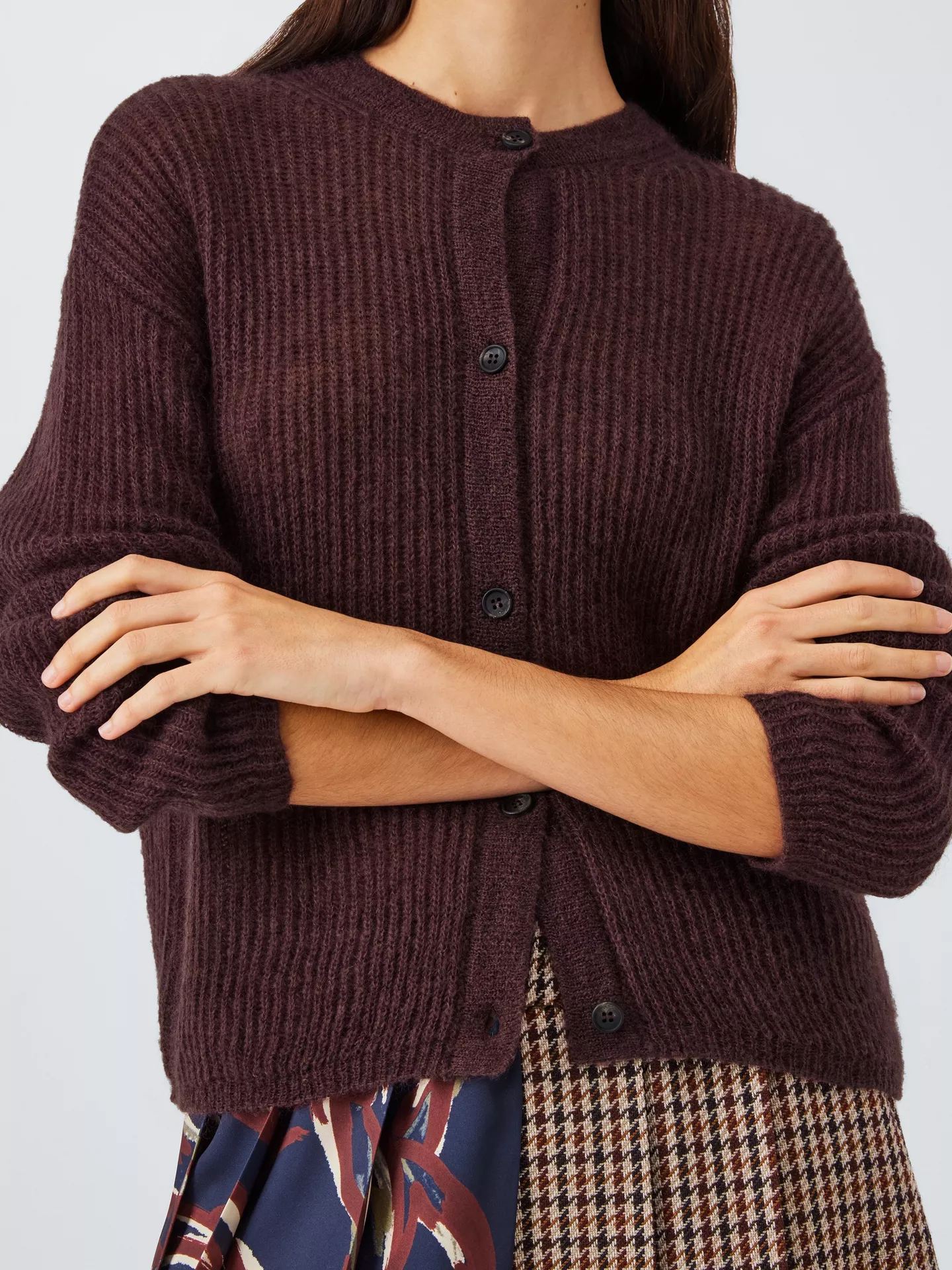 Medium Length Burgundy Cardigan