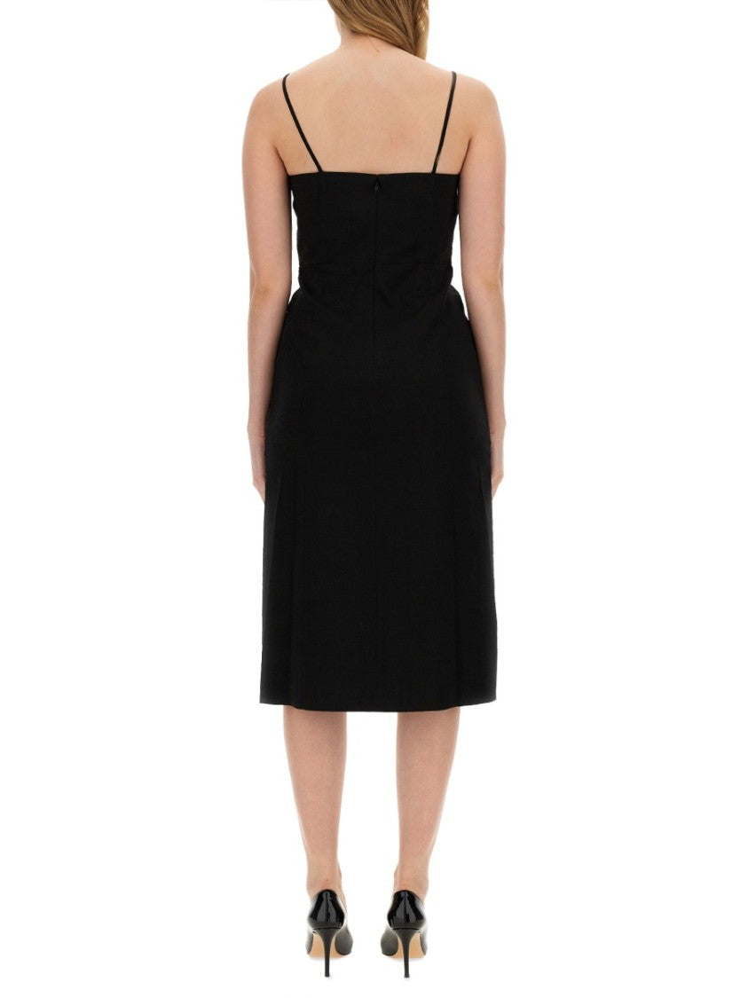 Fitted Black Midi Dress With Spaghetti Straps