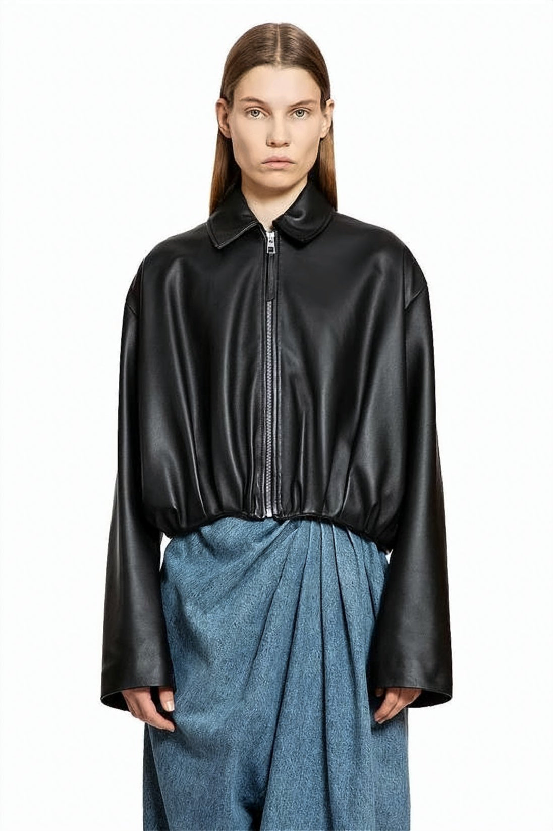 Lamb Leather Coat with Oversized Silhouette
