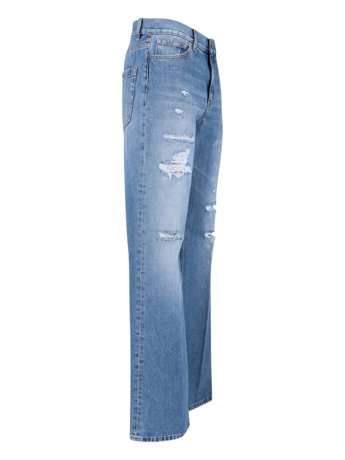 Straight-Leg Medium Blue Jeans with Fading and Whiskering