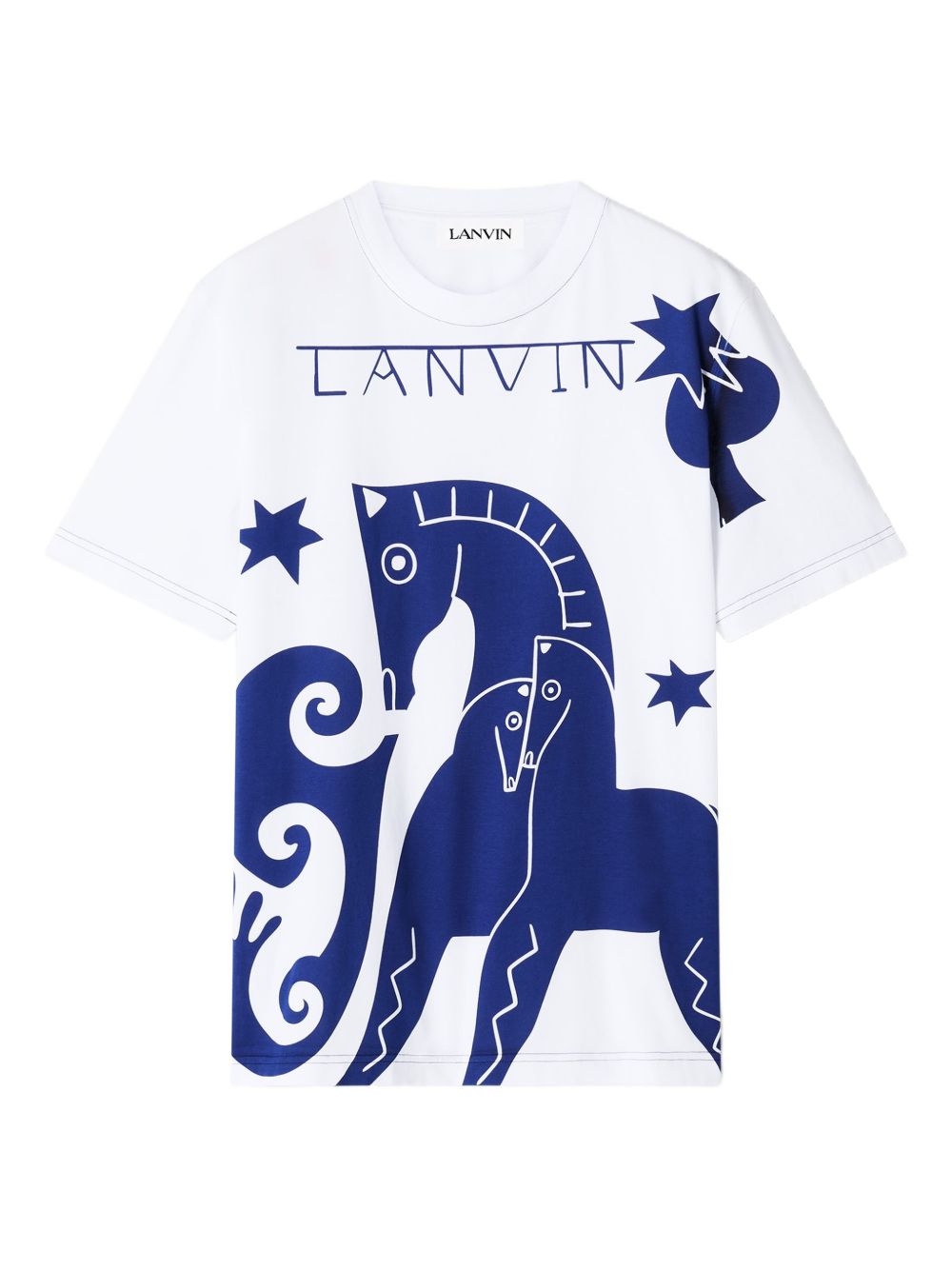 Graphic Print Round Neck T-Shirt with Tonal Topstitching