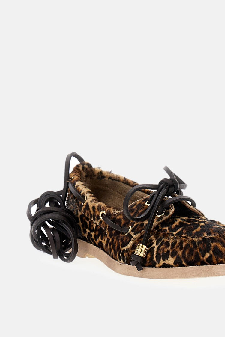 Leopard-Print Pony Skin Boat Moccasin With Rubber Sole