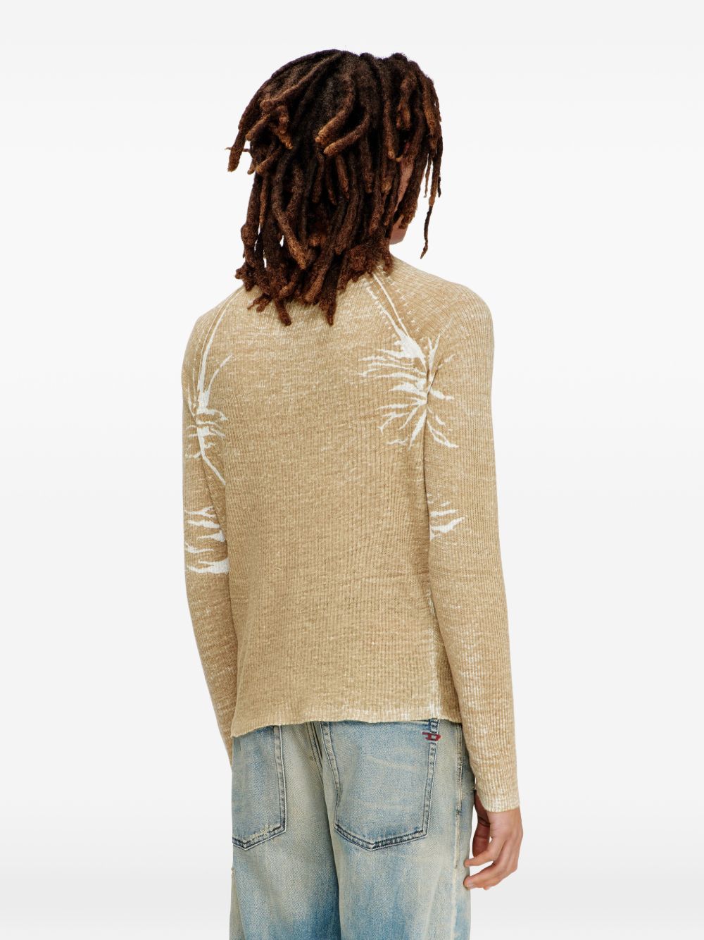 Light Brown Ribbed Knit Sweater With V-Neck