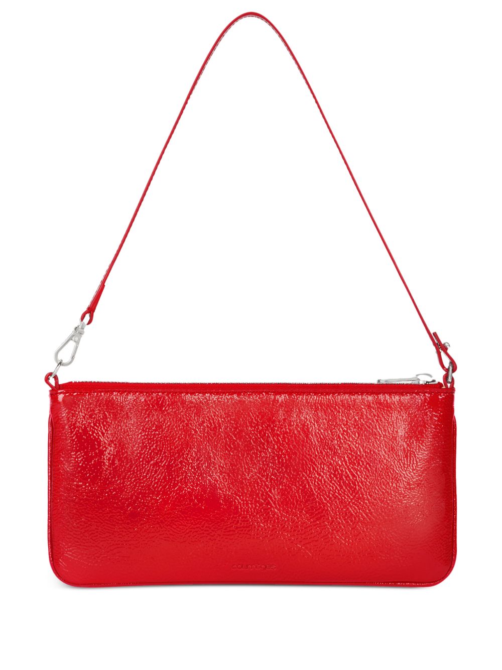 Rectangular Handbag with Glossy Textured Finish and Silver Hardware