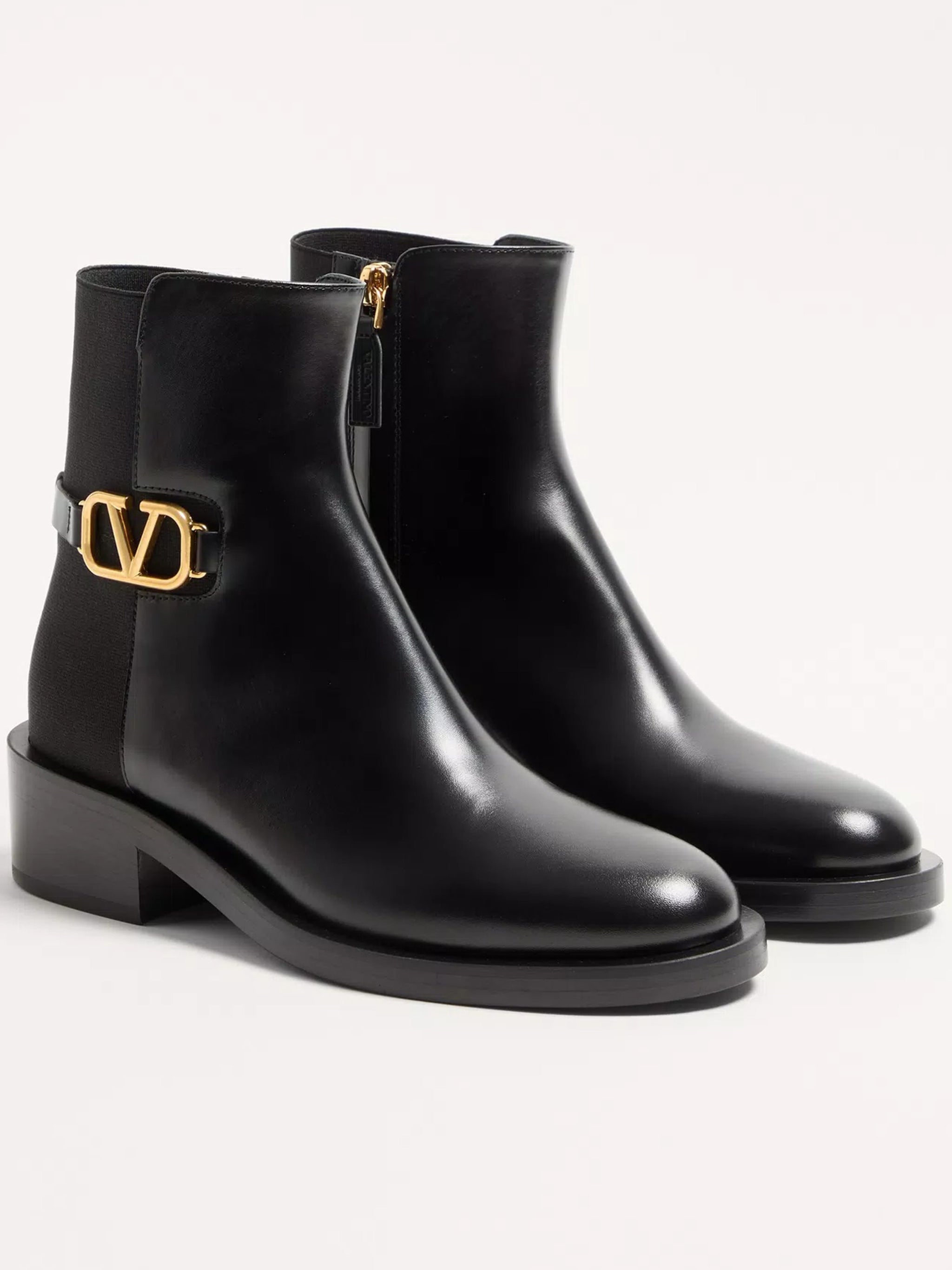 Black Polished Leather Elastic Back Bootie